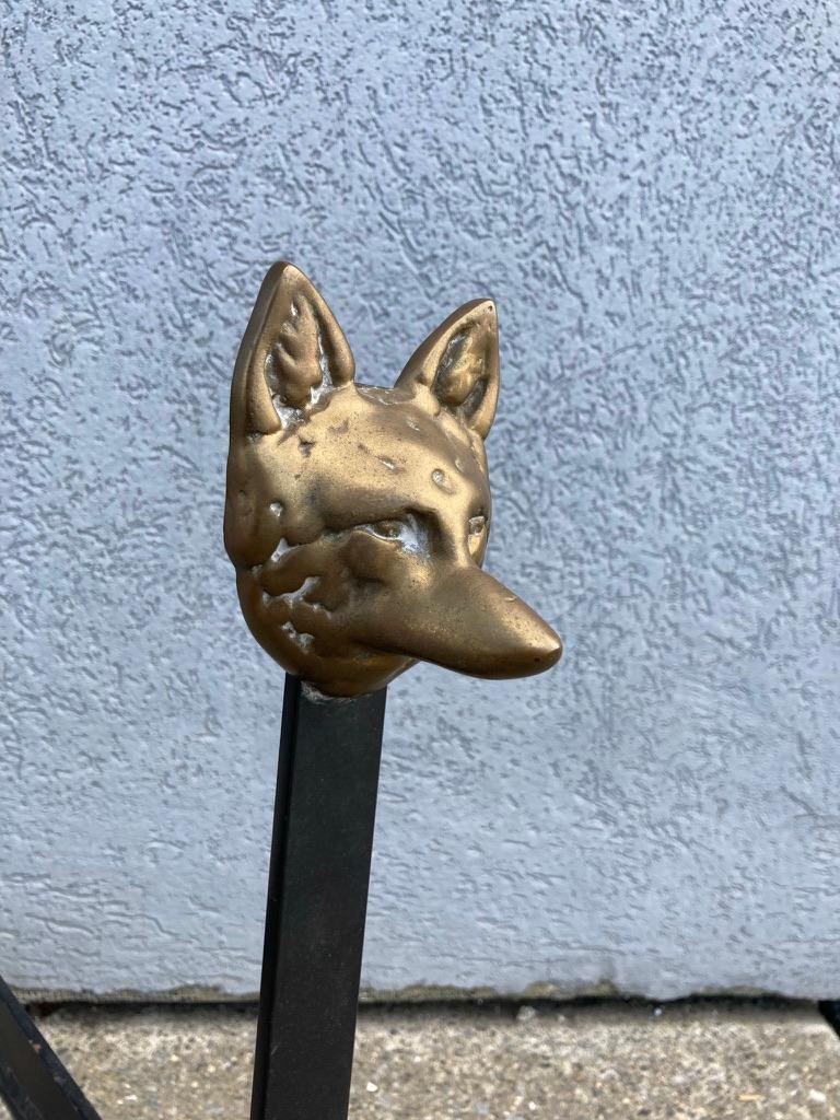 Pair Wrought Iron and Bronze Fox Head Andirons 3