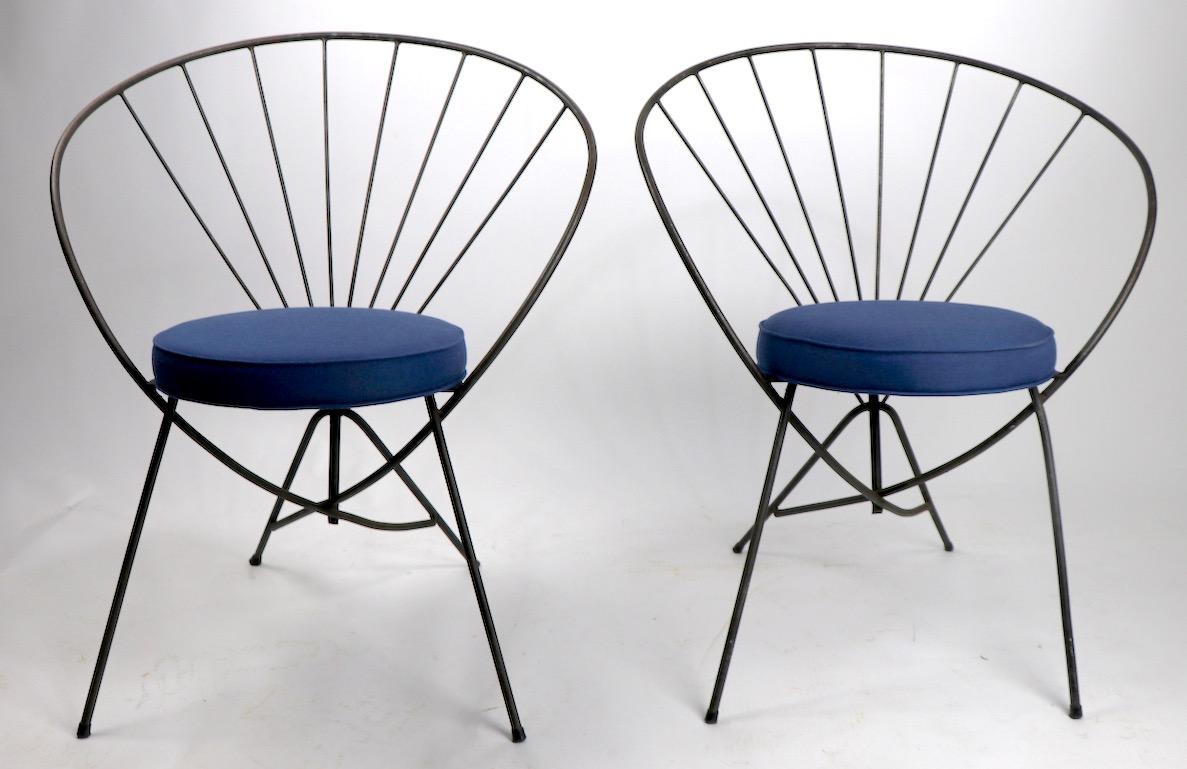 American Pair Wrought Iron Chairs after Tony Paul For Sale