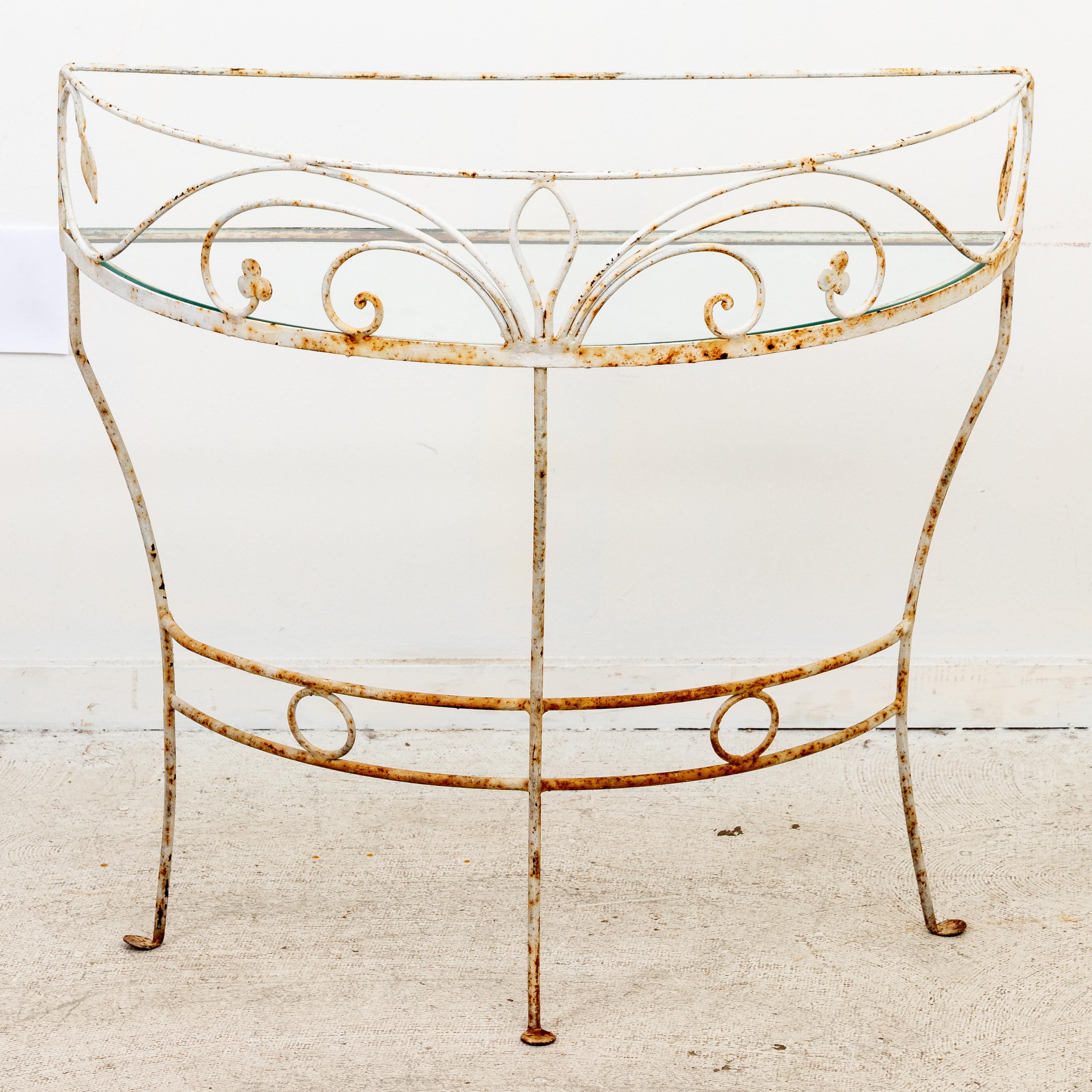 American Pair Wrought Iron Demi Lune Tables in the Manner of Salterini