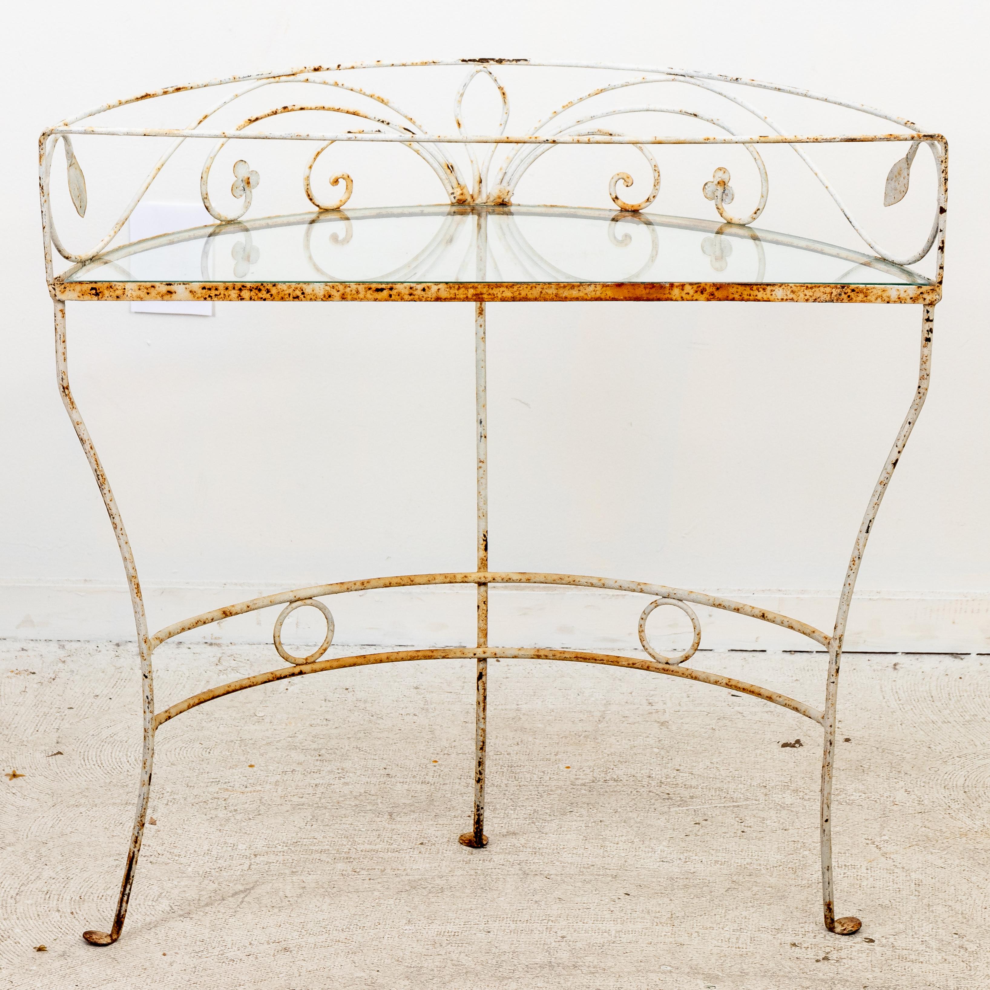 Pair Wrought Iron Demi Lune Tables in the Manner of Salterini 1