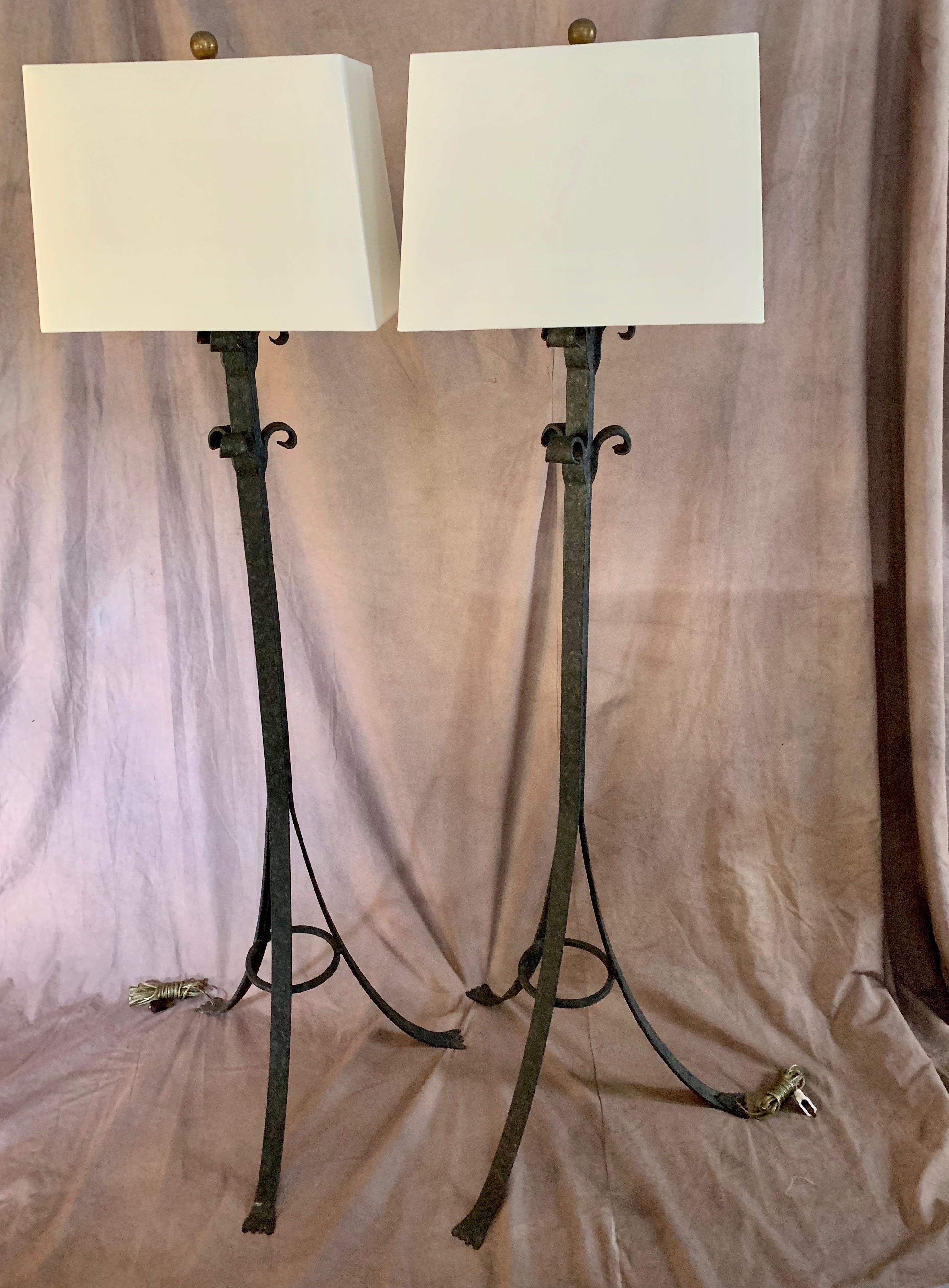 20th Century Pair of Wrought Iron Floor Lamps