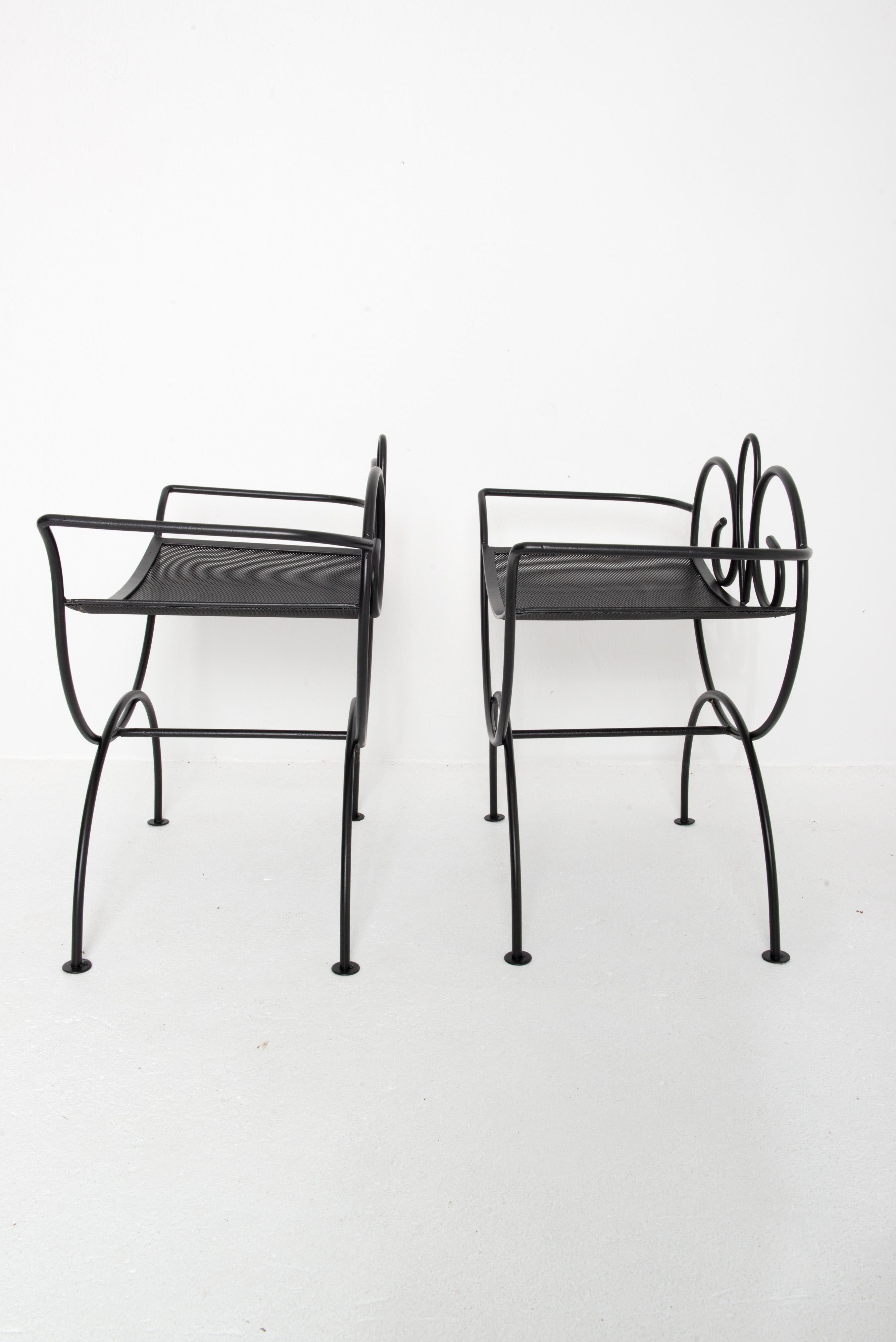 Mid-20th Century Pair Wrought Iron Salterini style Black Benches For Sale