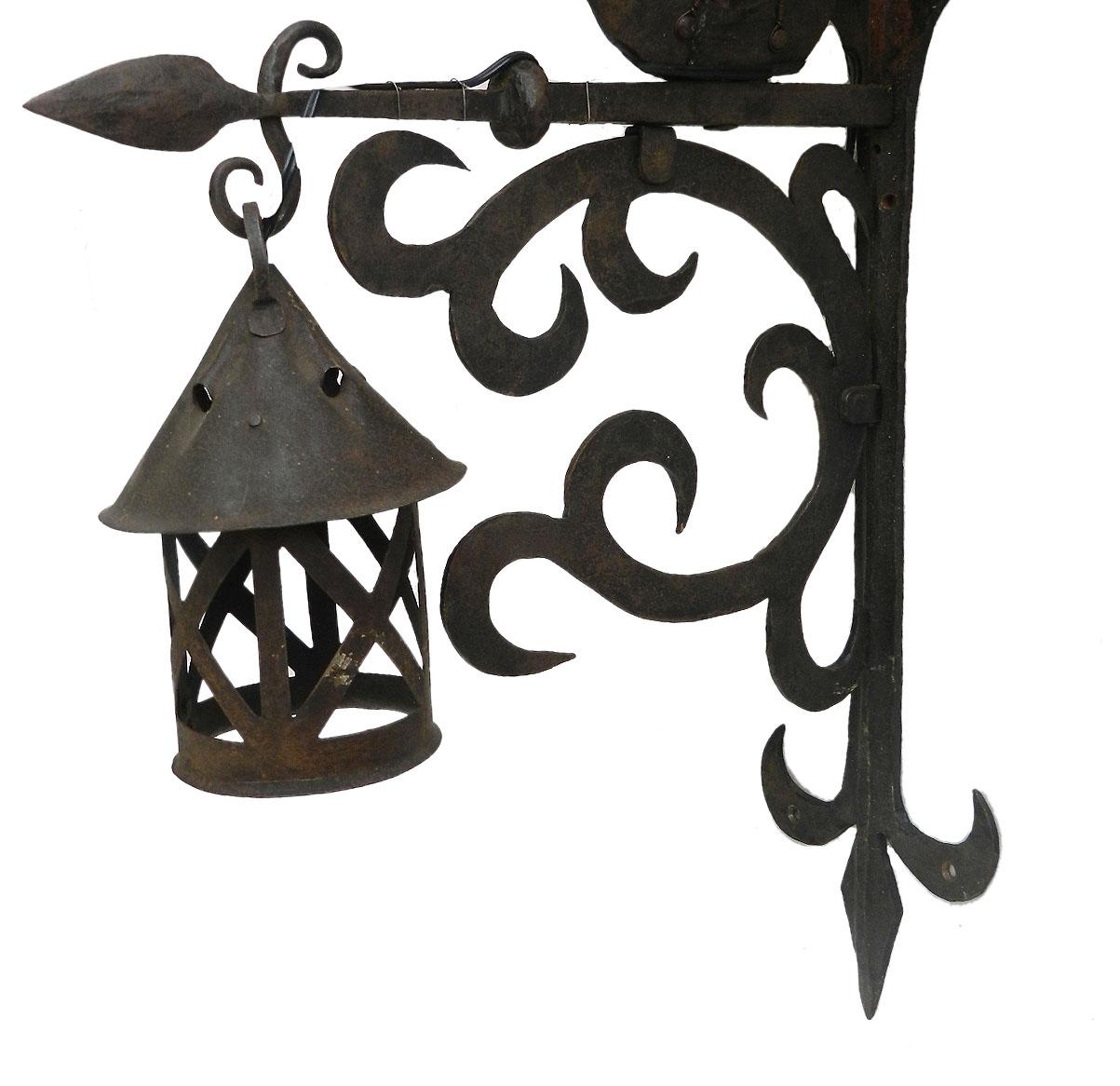 French 2 Wrought Iron Sconces Attributed to Poillerat Marine Galleon, circa 1930