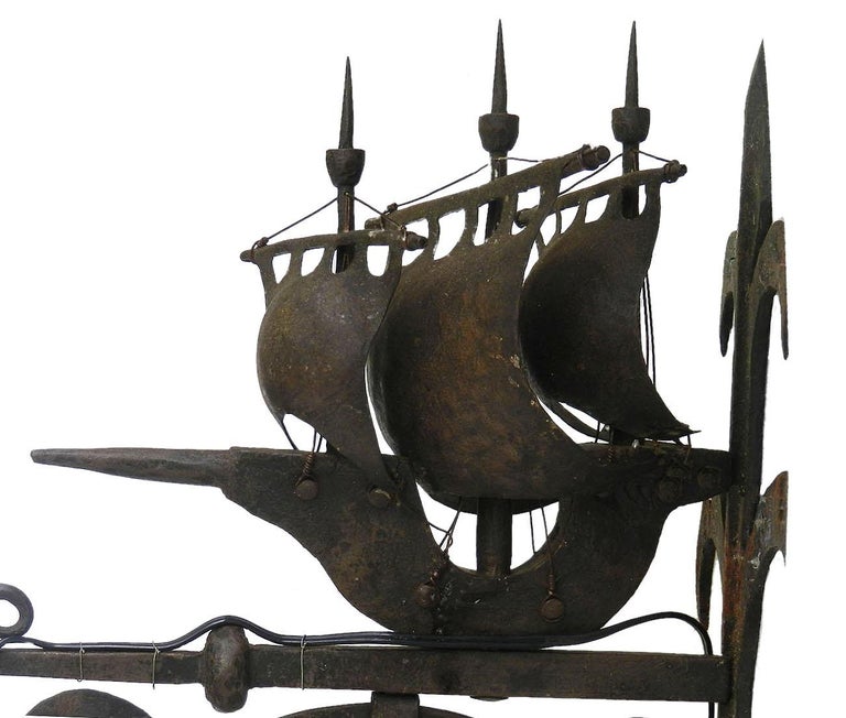 2 Wrought Iron Sconces Attributed to Poillerat Marine Galleon, circa 1930 In Good Condition For Sale In Mimizan, FR