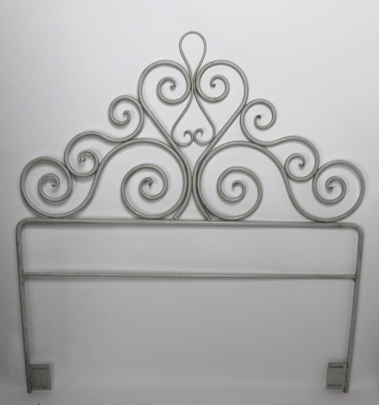 Hollywood Regency Pair Wrought Iron Scrollwork Headboards For Sale