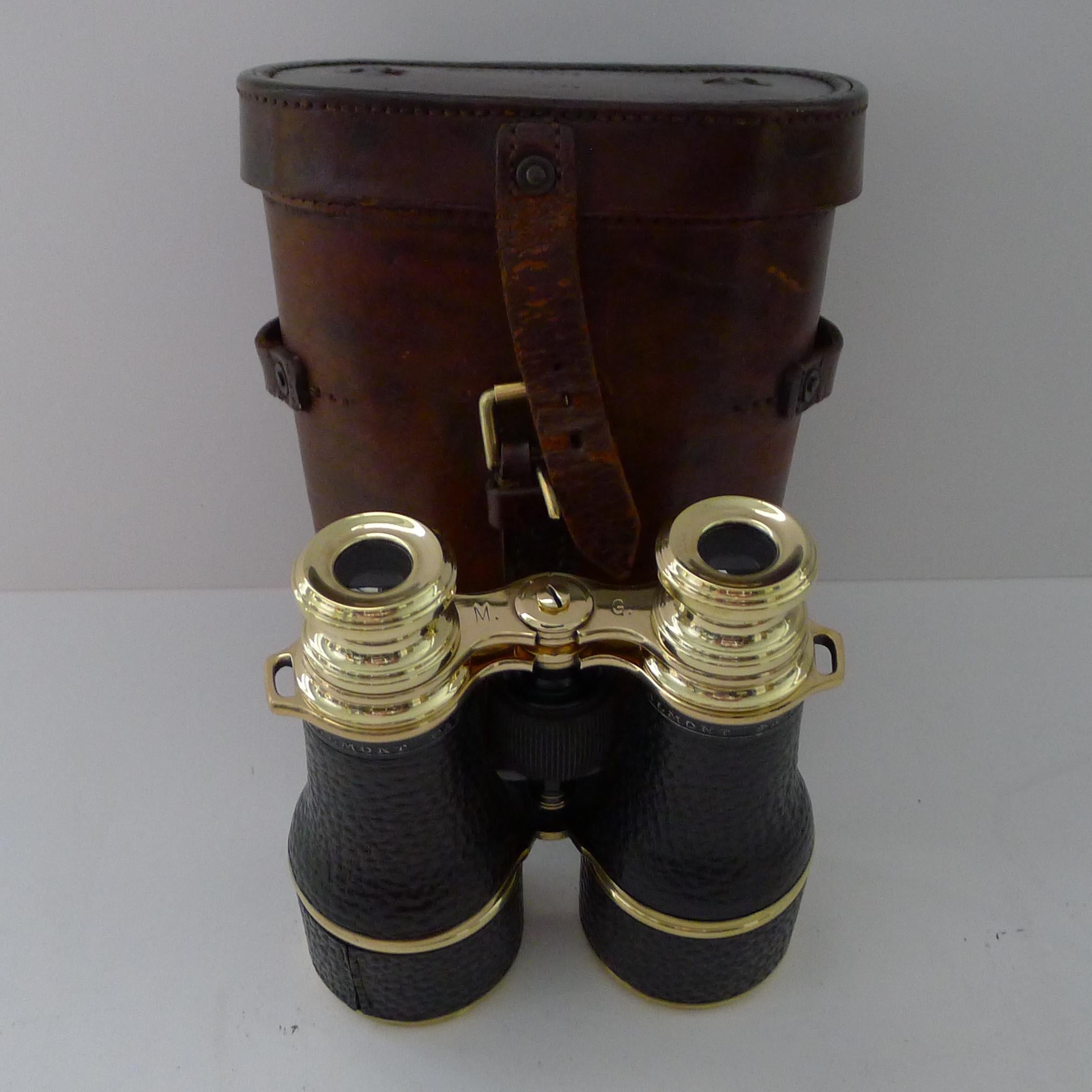 Pair WW1 Binoculars and Case, British Officer's Issue, 1916, Colmont, Paris 8