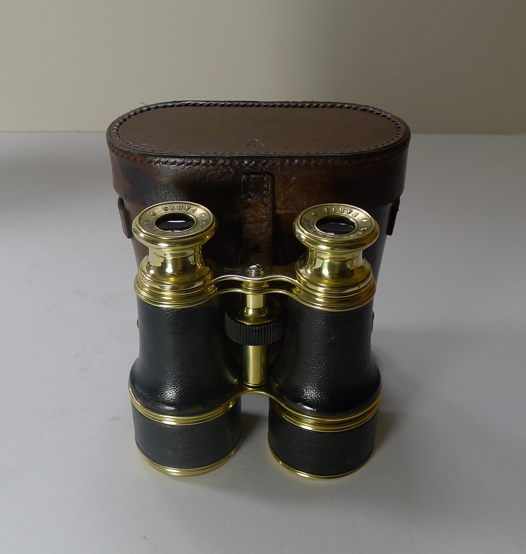 Pair WW1 Binoculars and Case, British Officer's Issue, 1916, Lemaire, Paris 4