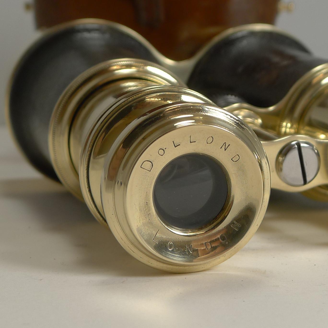 Brass Pair of WWI Binoculars and Case, British Officer's Issue, 1917, Signed Dolland