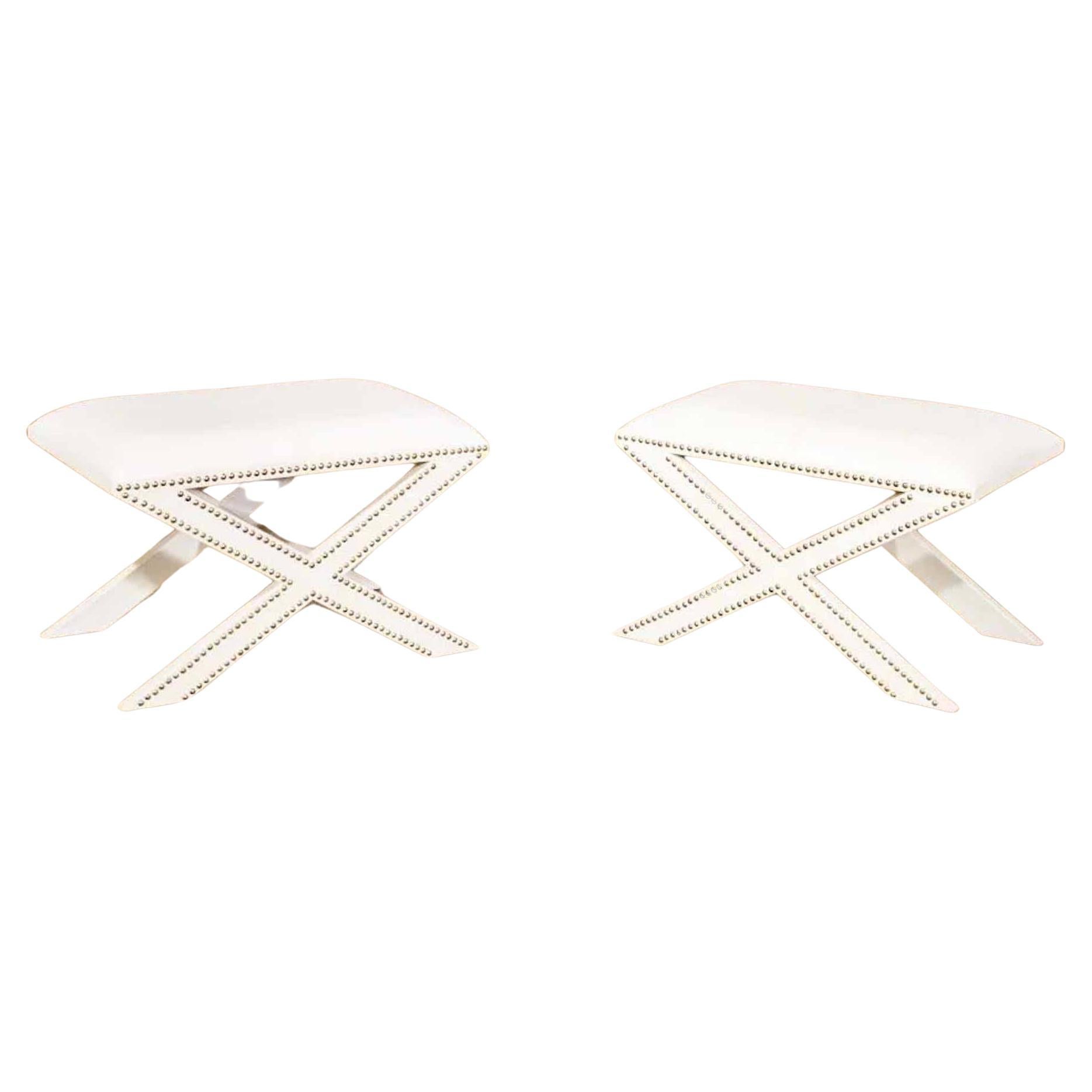 Pair X-Frame Footstools For Sale
