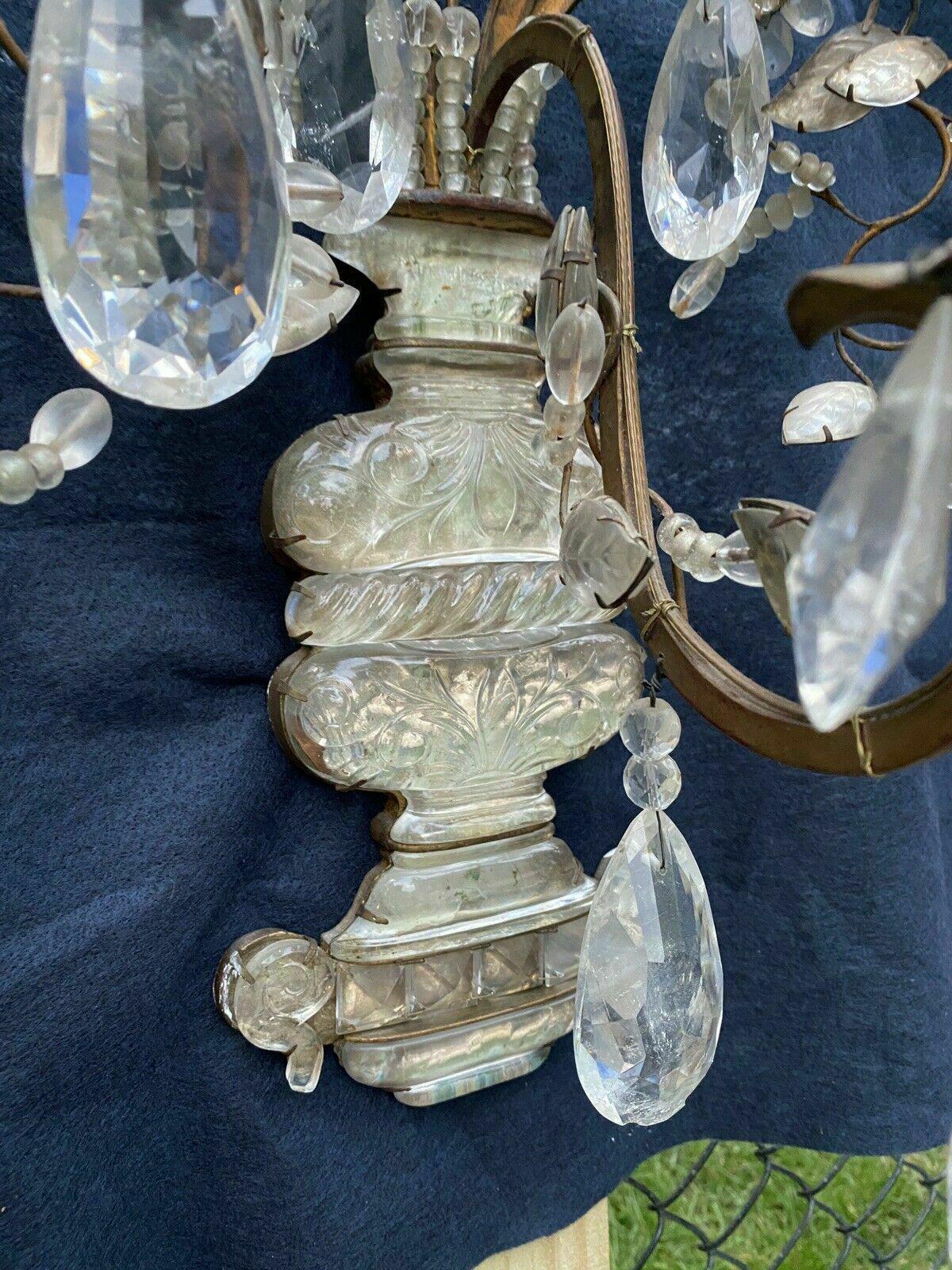 Pair XL 1940's French Regency Rock Crystal Sconces by Maison Bagues For Sale 2