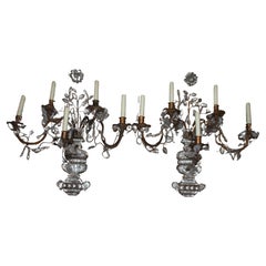 Pair XL 1940's French Regency Rock Crystal Sconces by Maison Bagues