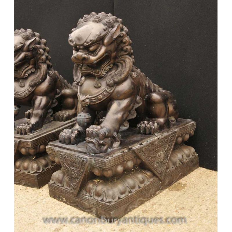 Bronzo Coppia di cani cinesi in bronzo XL - Statua del tempio di Foo Keiloon Fu Cina in vendita
