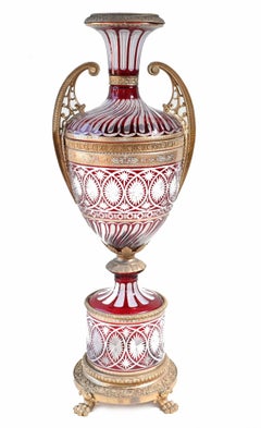 Pair XL French Glass Urns Empire Amphora Vases