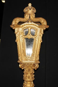 Pair XL Italian Gilt Wood Lamps Architectural Lighting Lantern