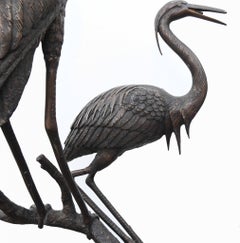 Pair XL Japanese Bronze Cranes Garden Fountain Bird Statue Heron