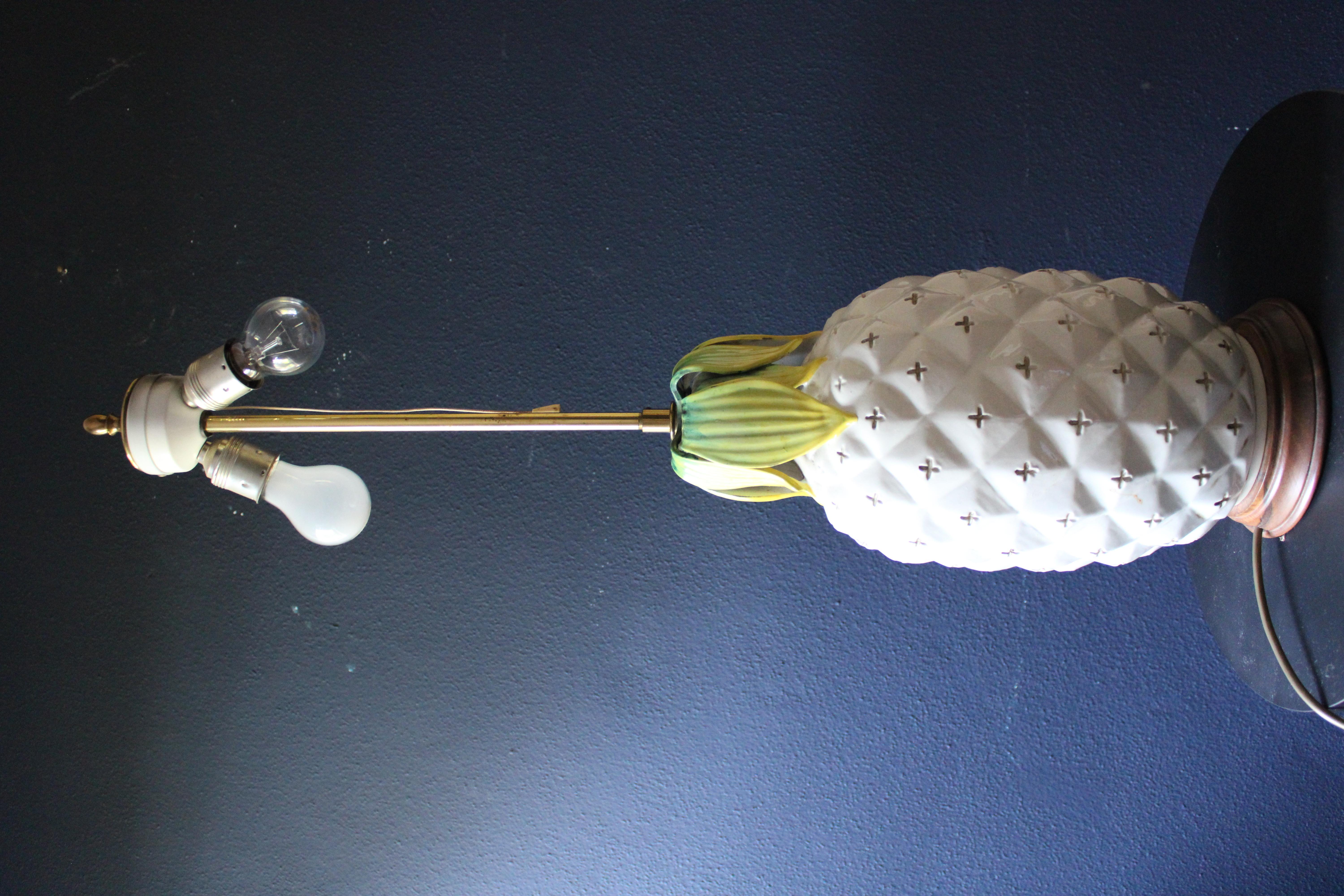 Pair XL Pineapple Ceramic Table Lamps, Italy 1960s Mid Century For Sale 3