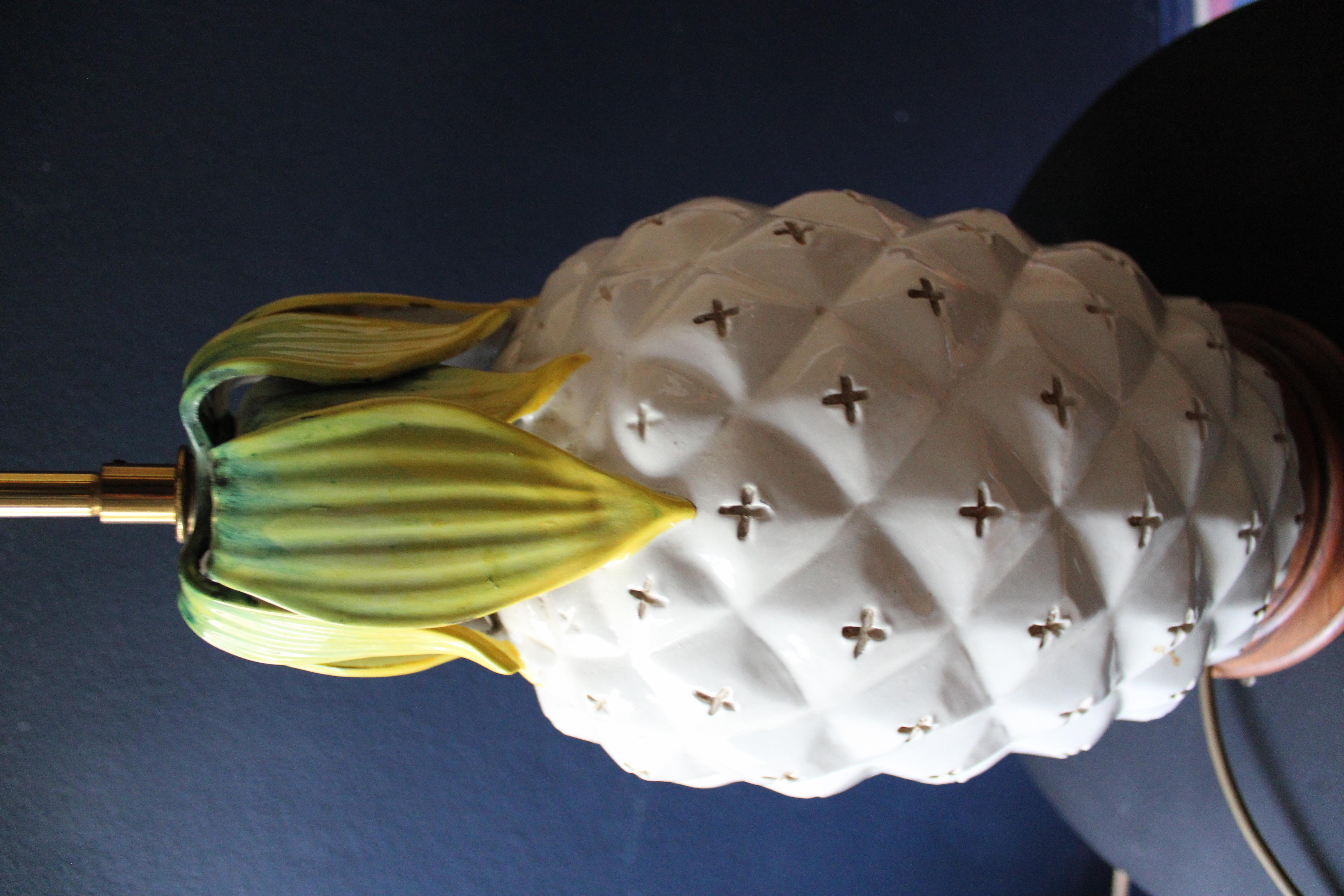 Italian Pair XL Pineapple Ceramic Table Lamps, Italy 1960s Mid Century For Sale
