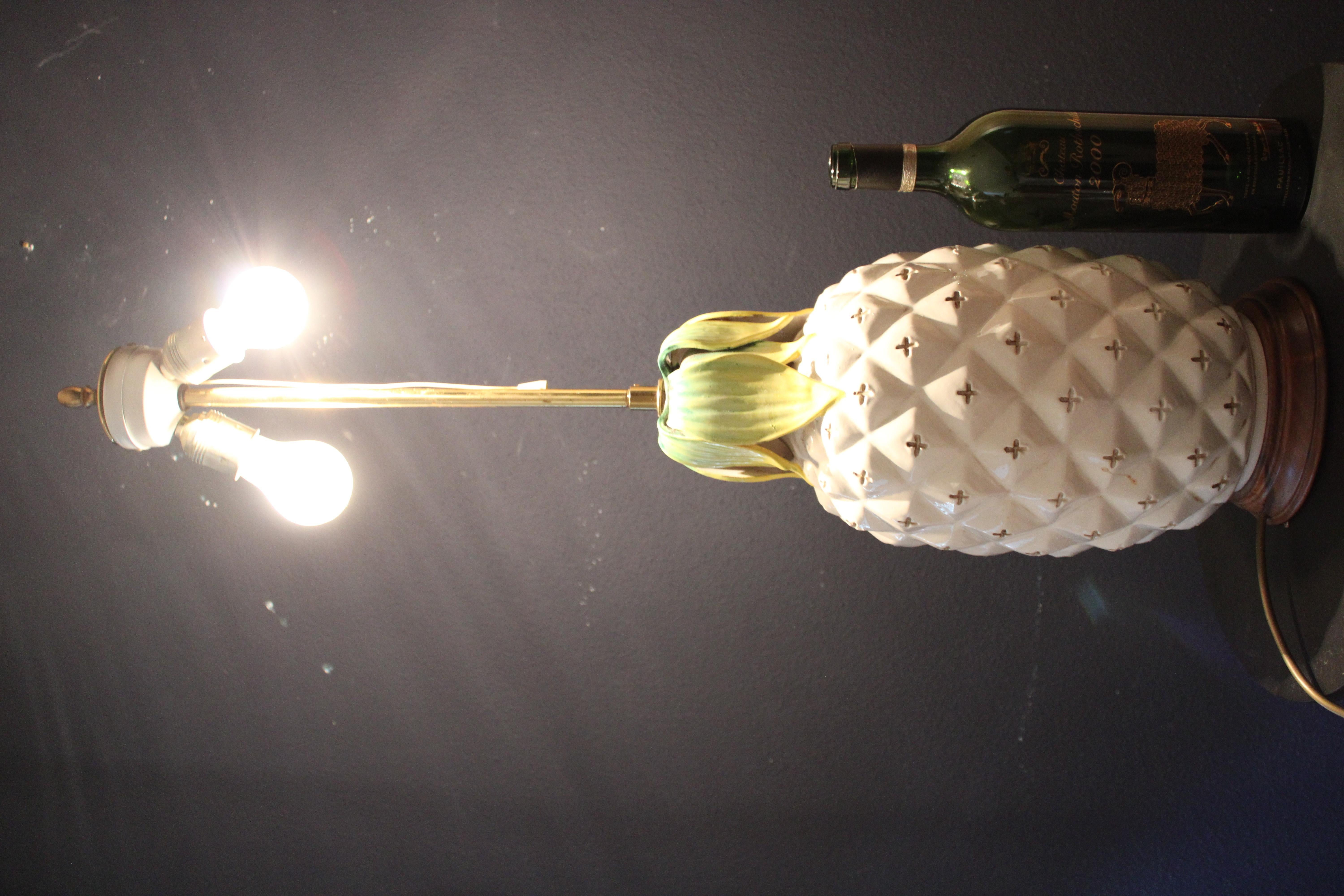 Pair XL Pineapple Ceramic Table Lamps, Italy 1960s Mid Century For Sale 2