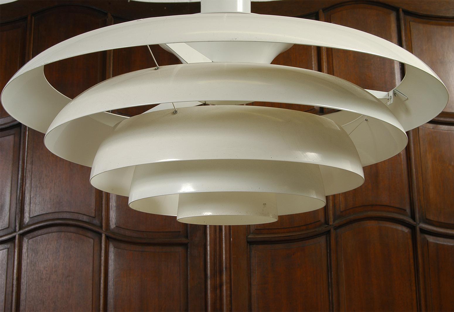Painted Pair XL White Space Age 1960s Swedish Midcentury Ceiling Lamps by Fagerhults