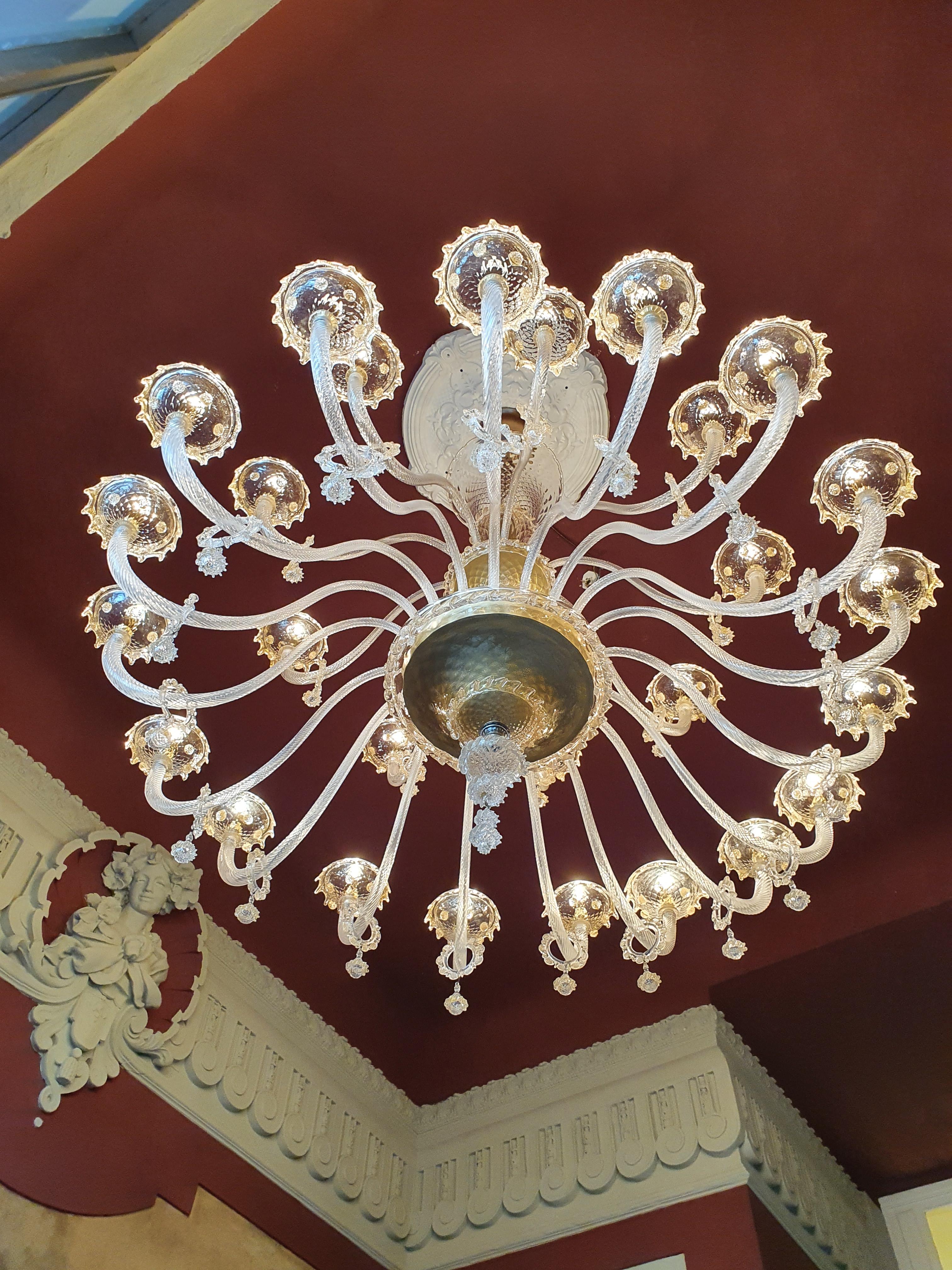 old chandelier with love and professionally restored in Berlin. electrical wiring works in the US.
Re-wired and ready to hang
not one missing
Cabling completely renewed. Crystal, hand-knotted.
2 same available. From a famous hotel in