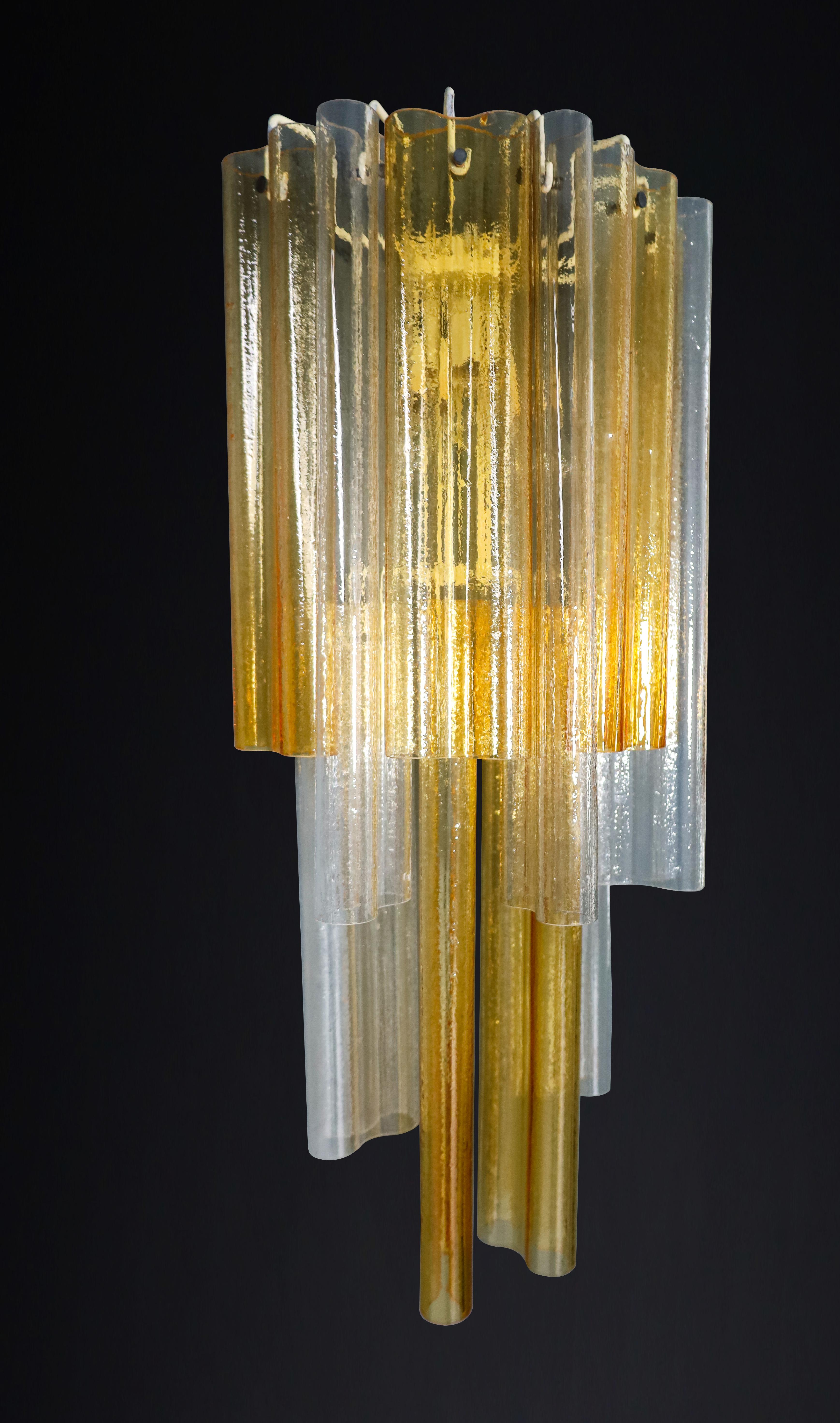 Pair XXL Venini Wall Chandeliers with Murano Amber and Ice Glass, Italy 1960 For Sale 3