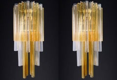 Pair XXL Venini Wall Chandeliers with Murano Amber and Ice Glass, Italy 1960