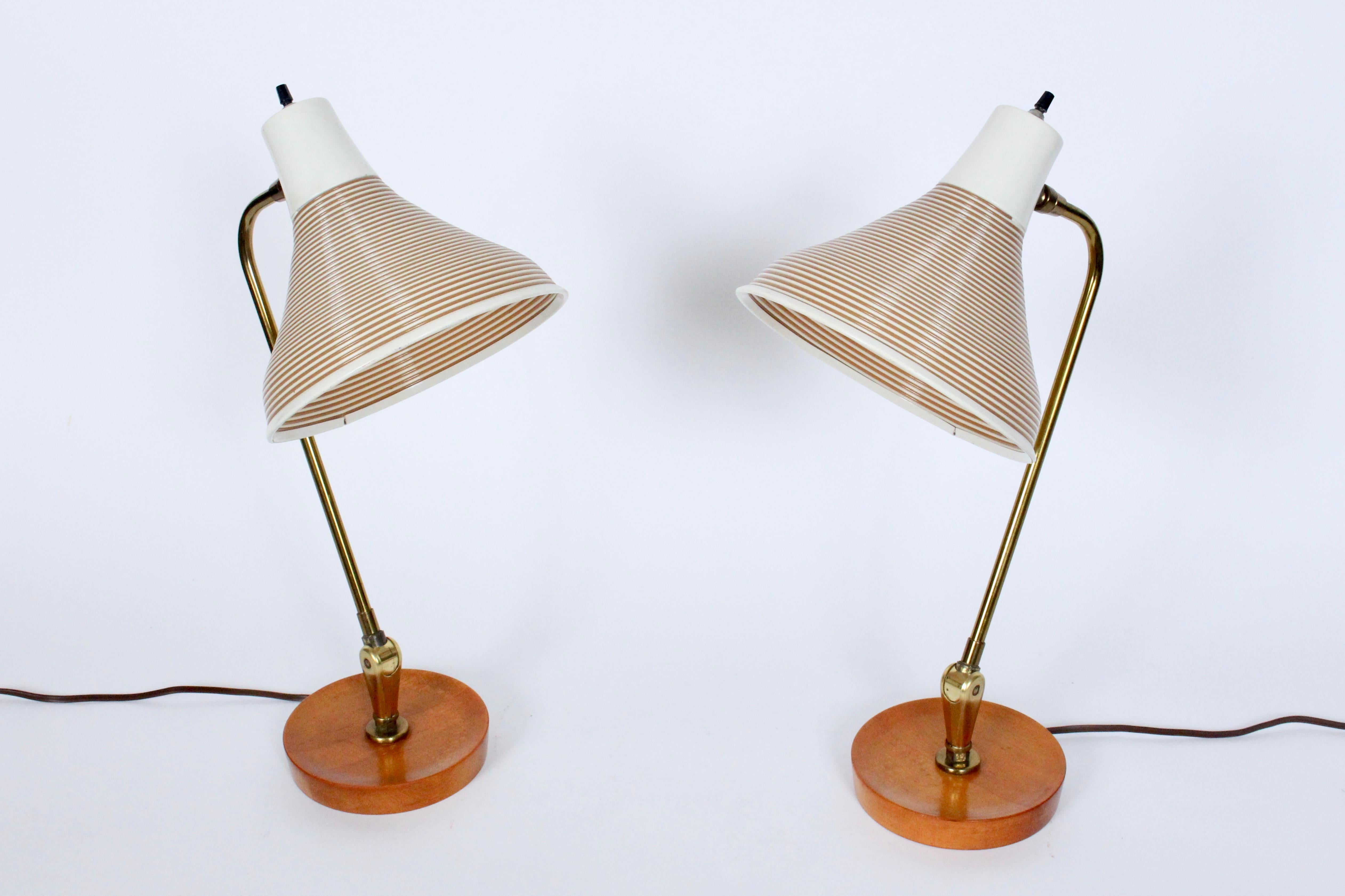 Pair Yasha Heifetz Adjusting Maple Desk Lamps with Beige Rotaflex Shades, 1950's For Sale 12