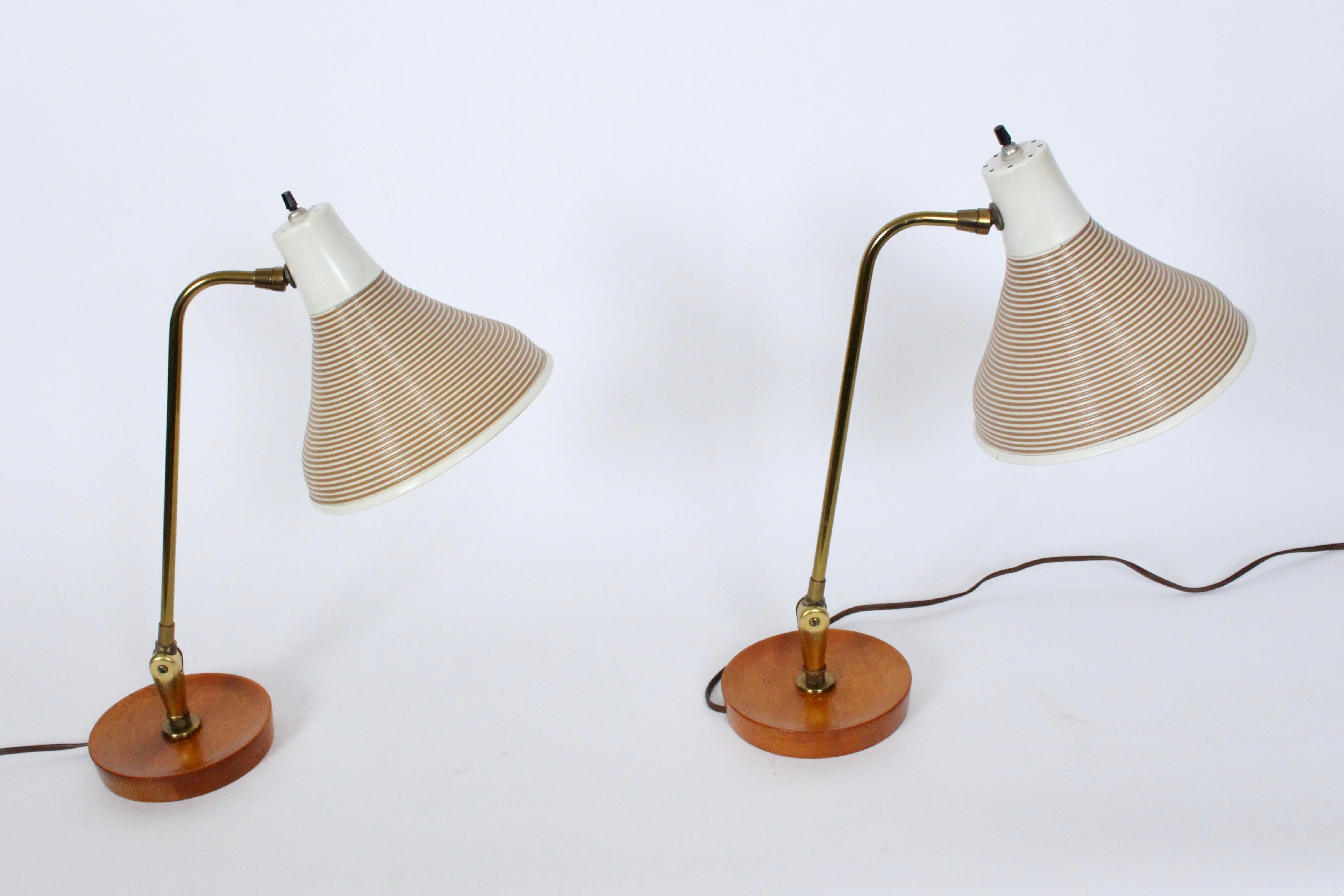 Pair Yasha Heifetz Adjusting Maple Desk Lamps with Beige Rotaflex Shades, 1950's For Sale 13