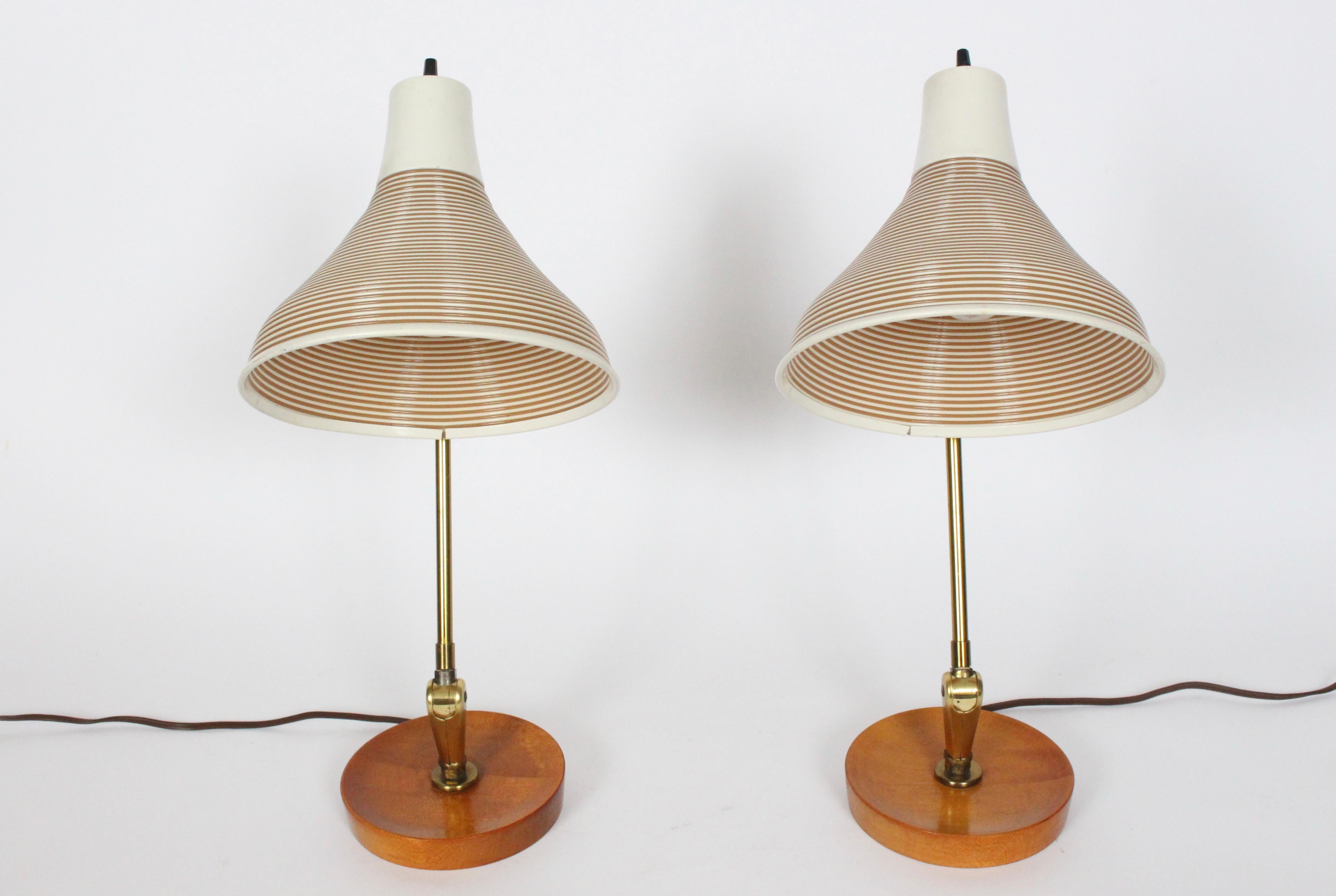 Mid-Century Modern Pair Yasha Heifetz Adjusting Maple Desk Lamps with Beige Rotaflex Shades, 1950's For Sale