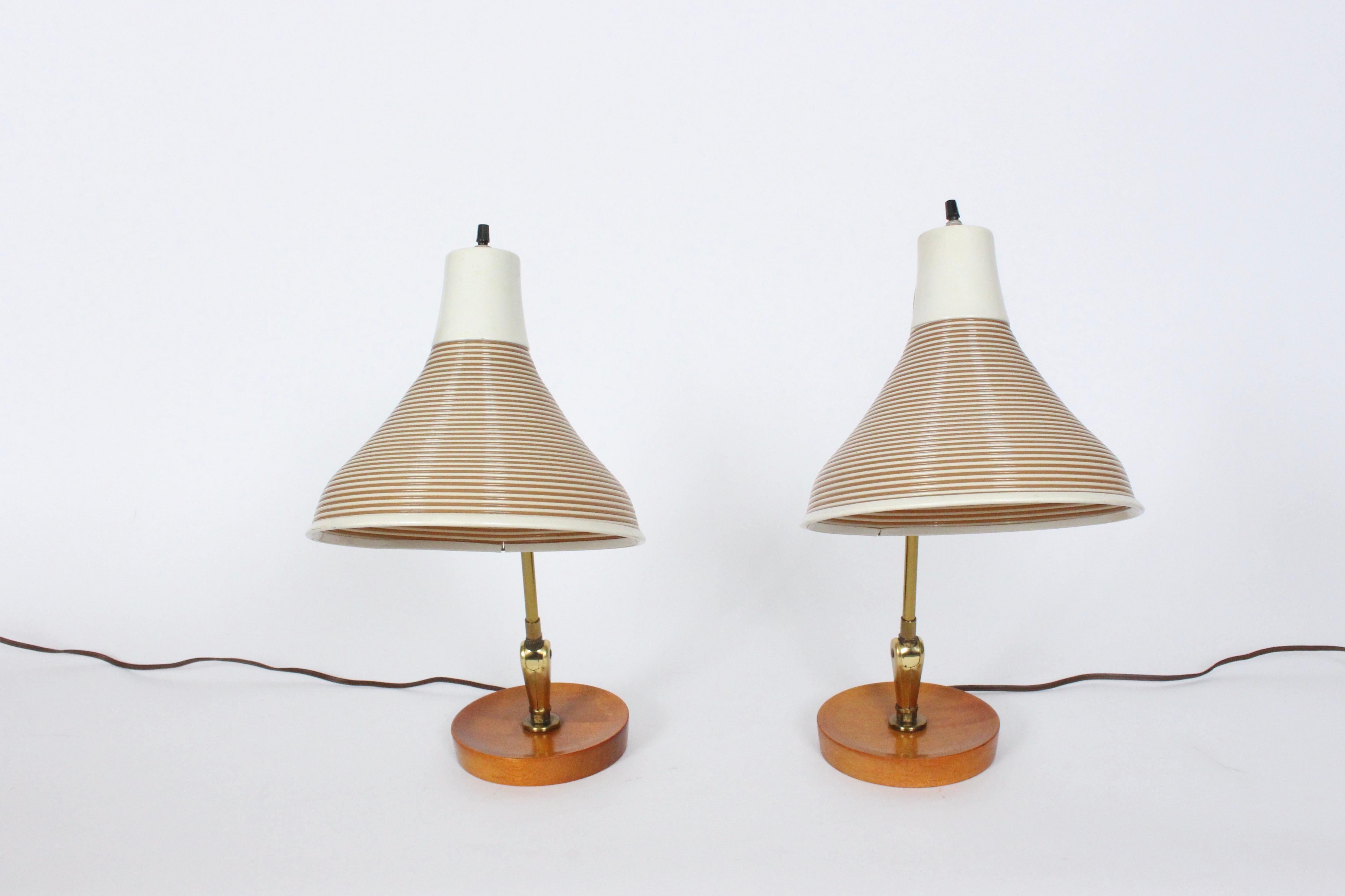 Pair Yasha Heifetz Adjusting Maple Desk Lamps with Beige Rotaflex Shades, 1950's In Good Condition For Sale In Bainbridge, NY