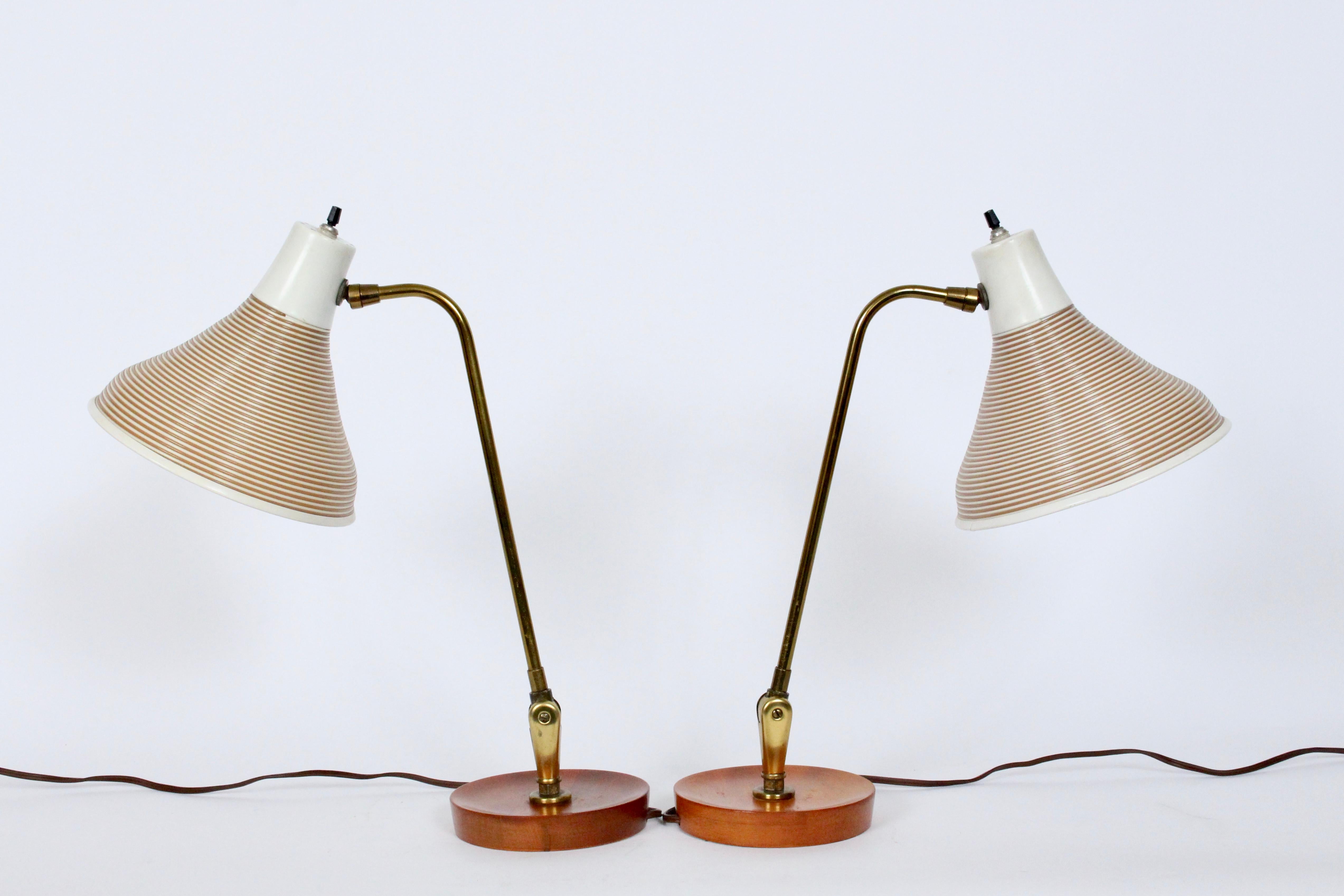 Mid-20th Century Pair Yasha Heifetz Adjusting Maple Desk Lamps with Beige Rotaflex Shades, 1950's For Sale