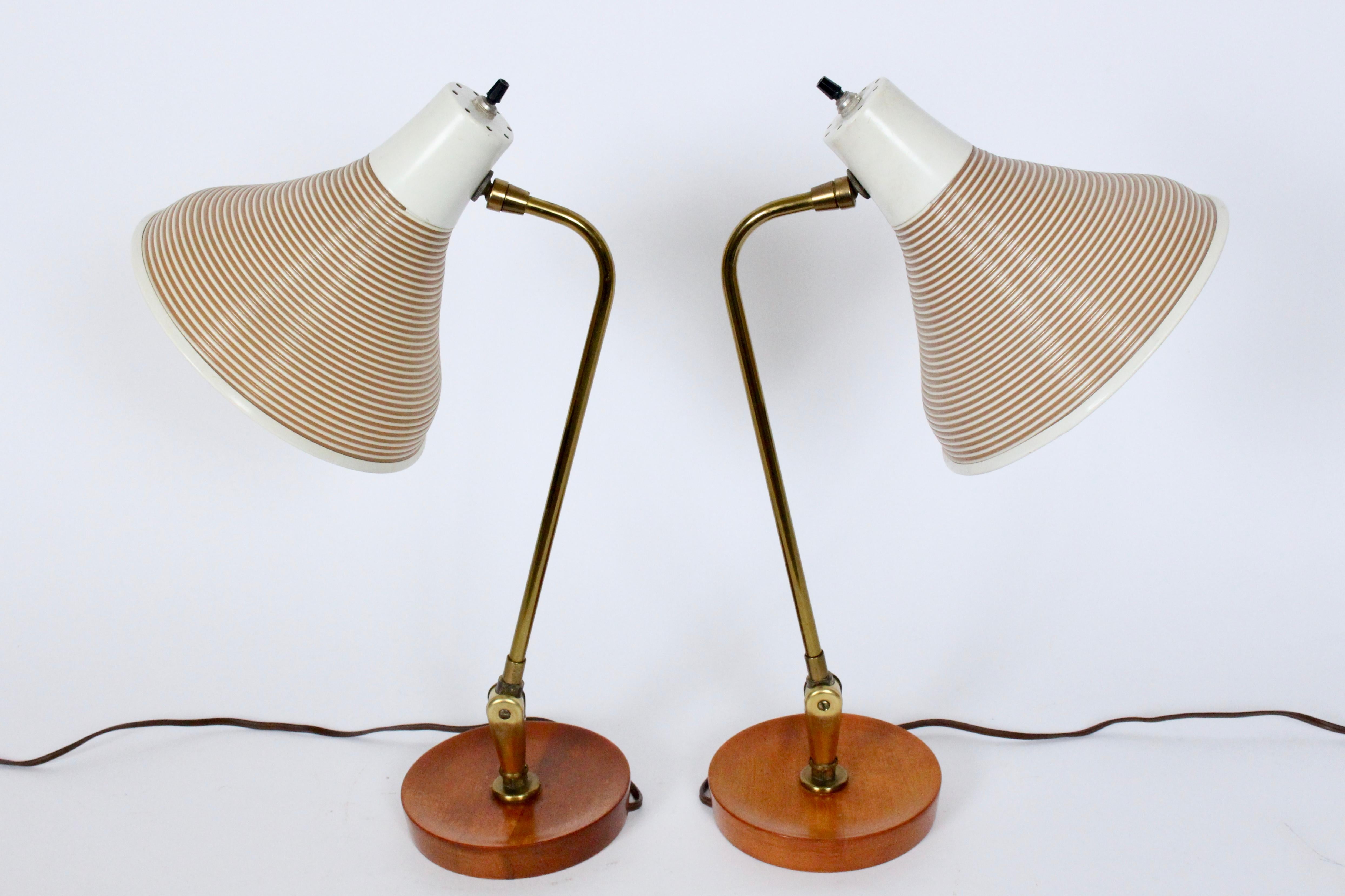 Acrylic Pair Yasha Heifetz Adjusting Maple Desk Lamps with Beige Rotaflex Shades, 1950's For Sale