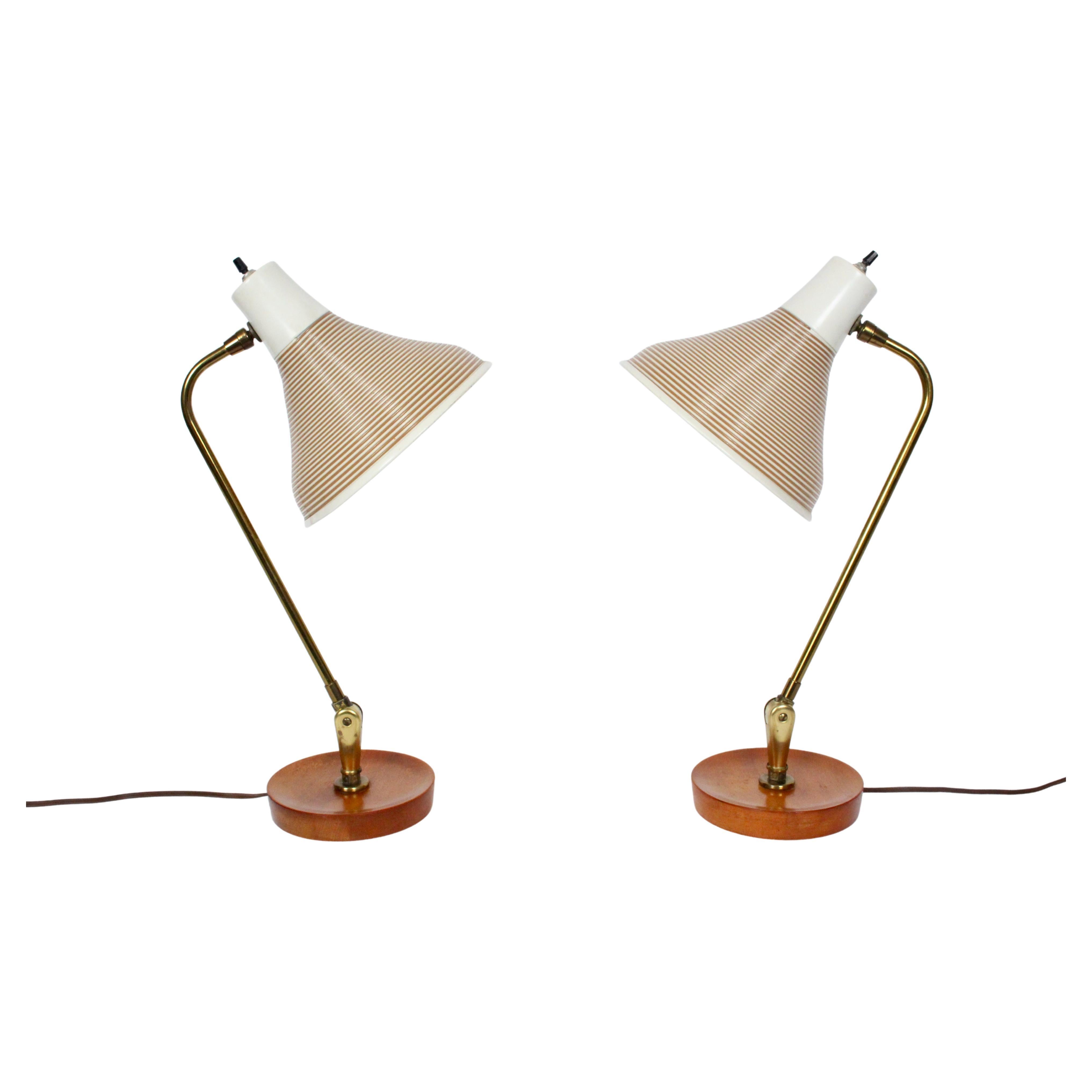 Pair Yasha Heifetz Adjusting Maple Desk Lamps with Beige Rotaflex Shades, 1950's For Sale