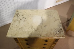 Pair Yellow Ochre Paint Decorated Marble Top French Louis XVI Nightstands