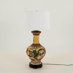 Pair Yellow Porcelain Dragon Table Lamps
