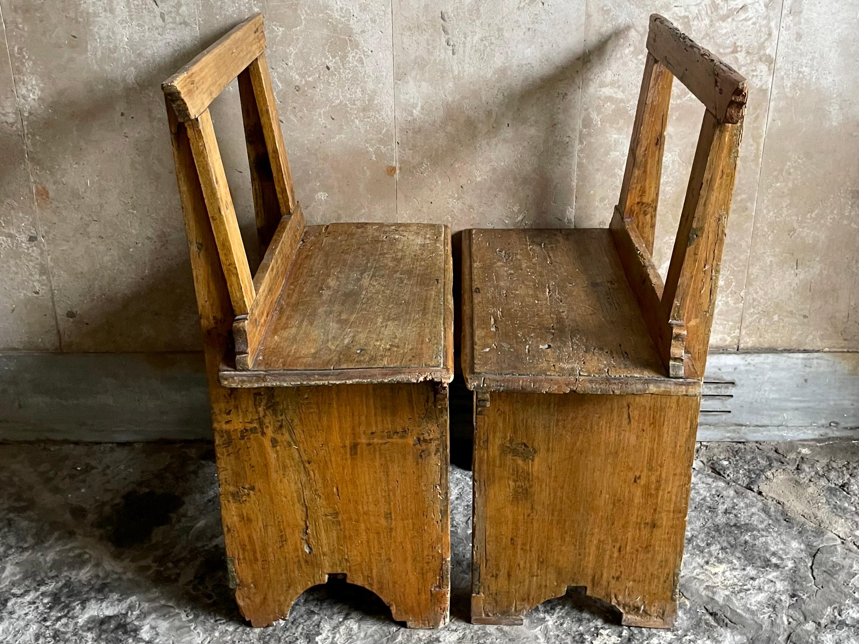 Pair yellow straight back stools. Provincial  Sicilian 