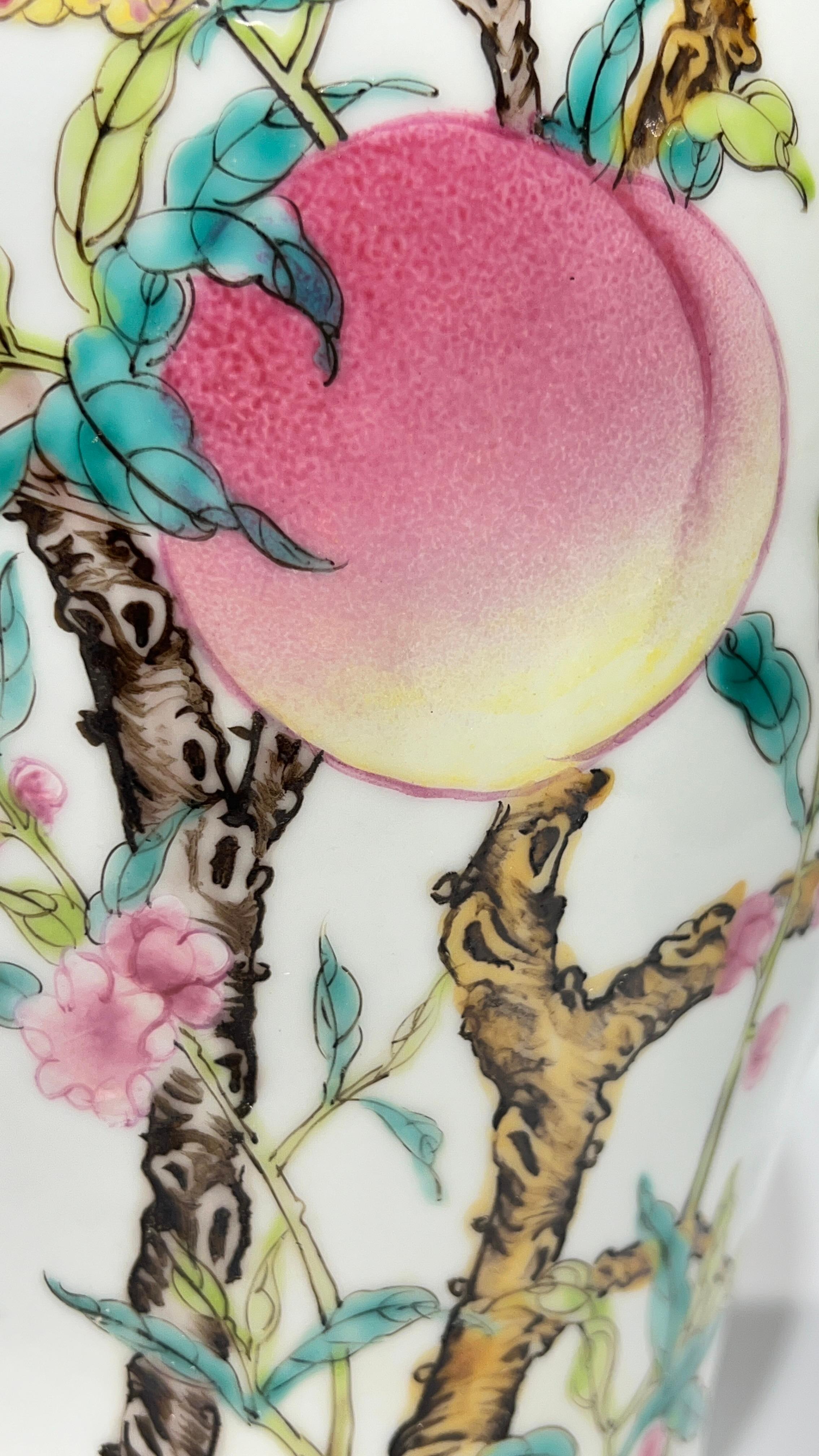 Pair Yongzheng Style Chinese Export Porcelain Vases with Peach Tree Designs For Sale 1