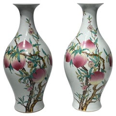 Pair Yongzheng Style Chinese Export Porcelain Vases with Peach Tree Designs