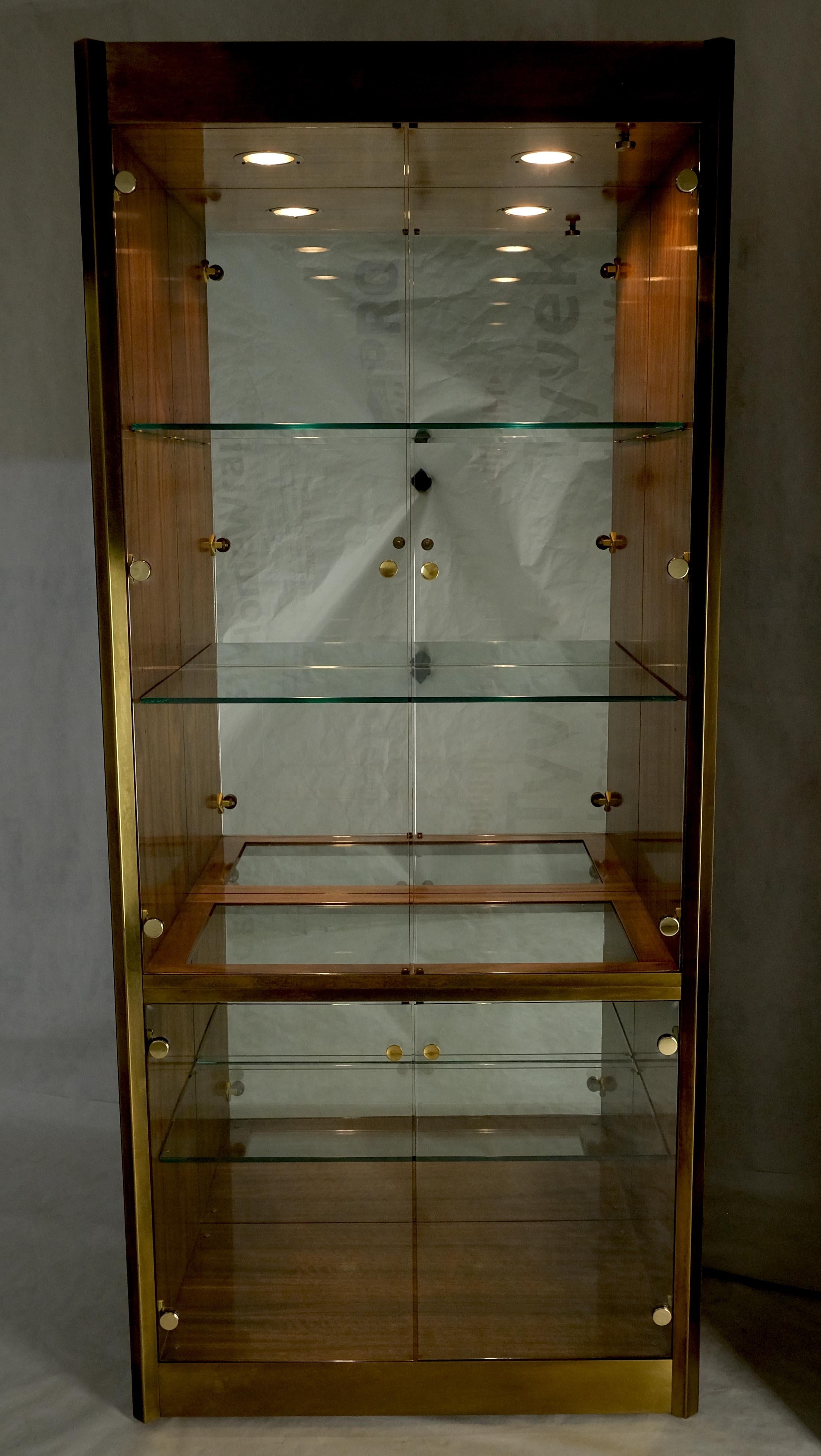 Pair Zebra Wood Brass Glass Showcases Vitrines Shelves Etageres Mastercraft MINT For Sale 5