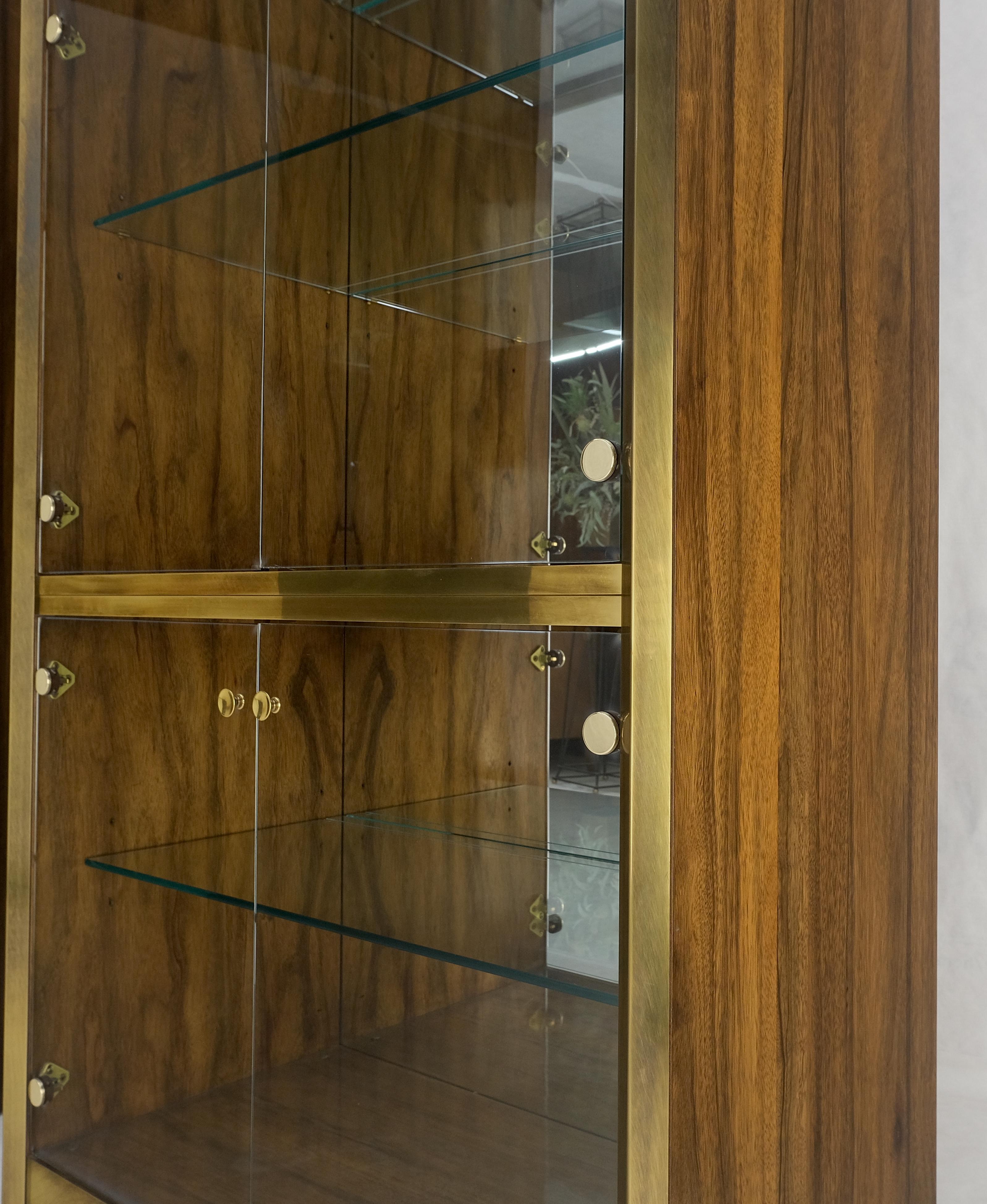 Pair Zebra Wood Brass Glass Showcases Vitrines Shelves Etageres Mastercraft MINT!