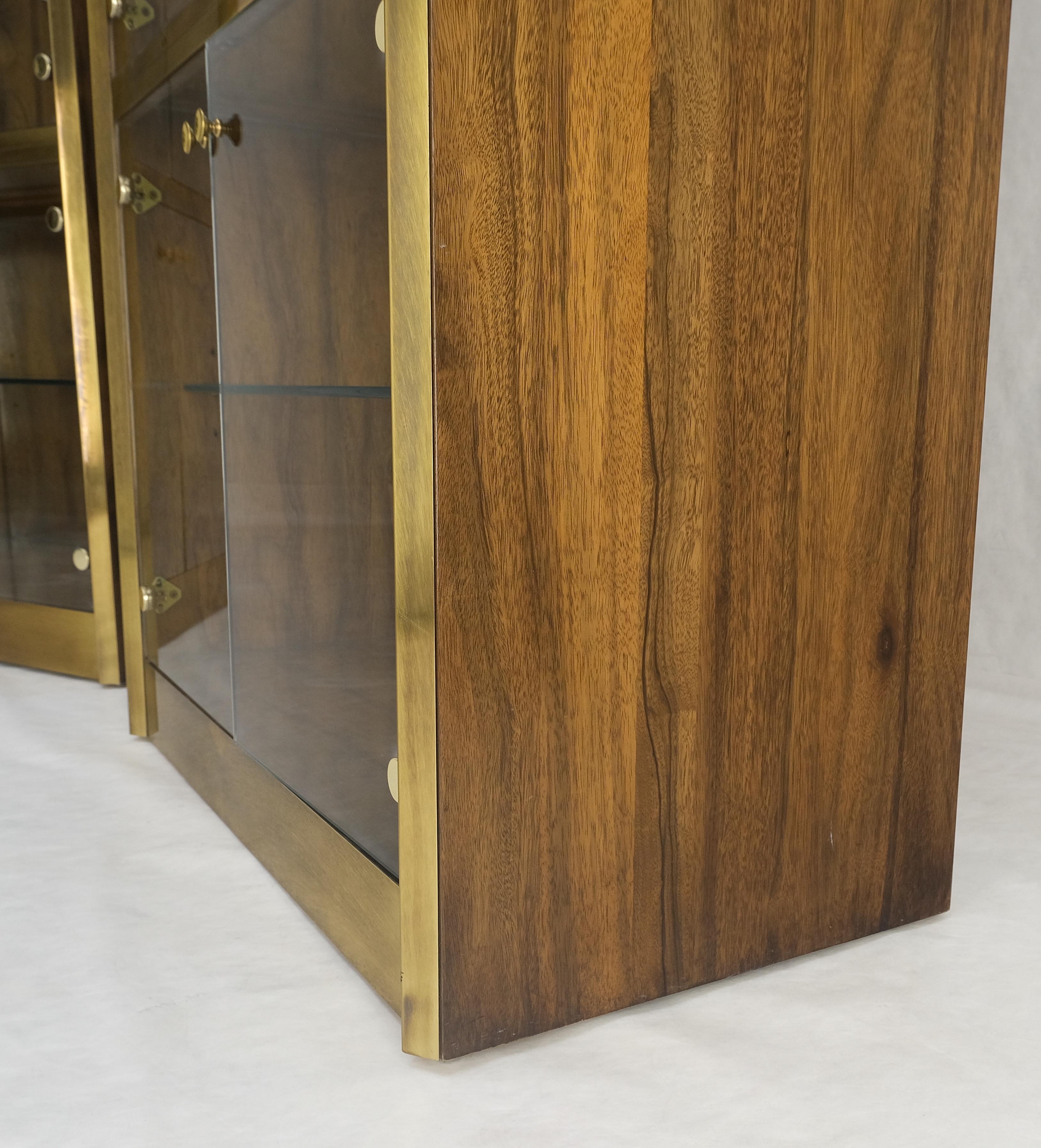 American Pair Zebra Wood Brass Glass Showcases Vitrines Shelves Etageres Mastercraft MINT For Sale