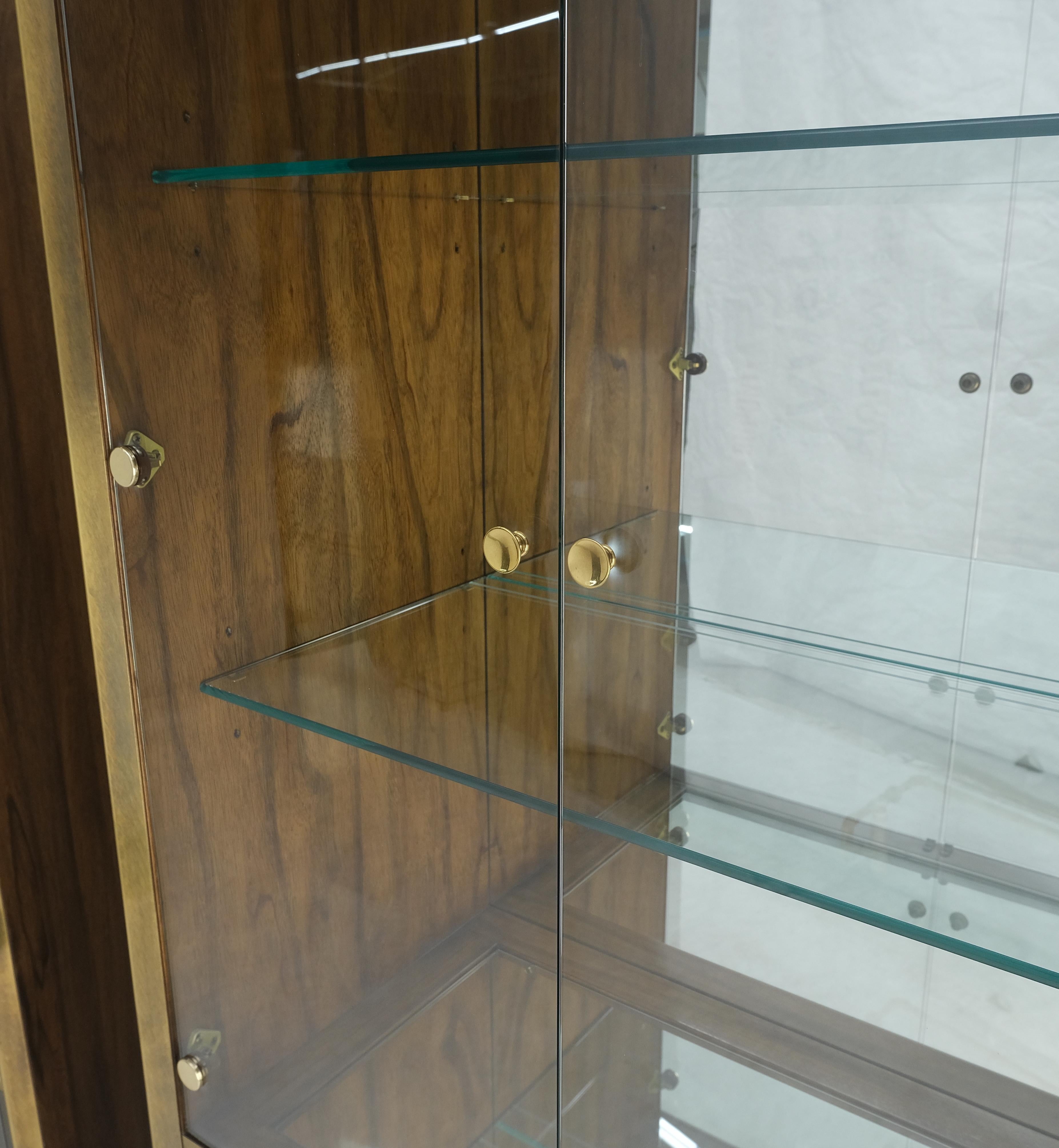 Pair Zebra Wood Brass Glass Showcases Vitrines Shelves Etageres Mastercraft MINT In Excellent Condition For Sale In Rockaway, NJ