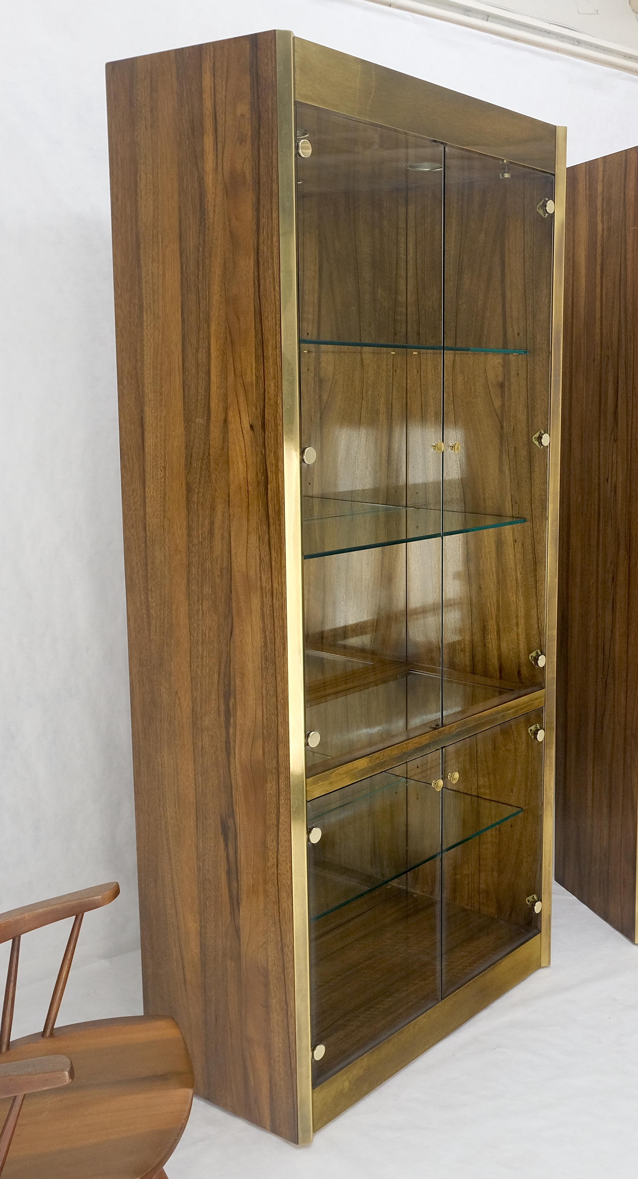 Pair Zebra Wood Brass Glass Showcases Vitrines Shelves Etageres Mastercraft MINT For Sale 2