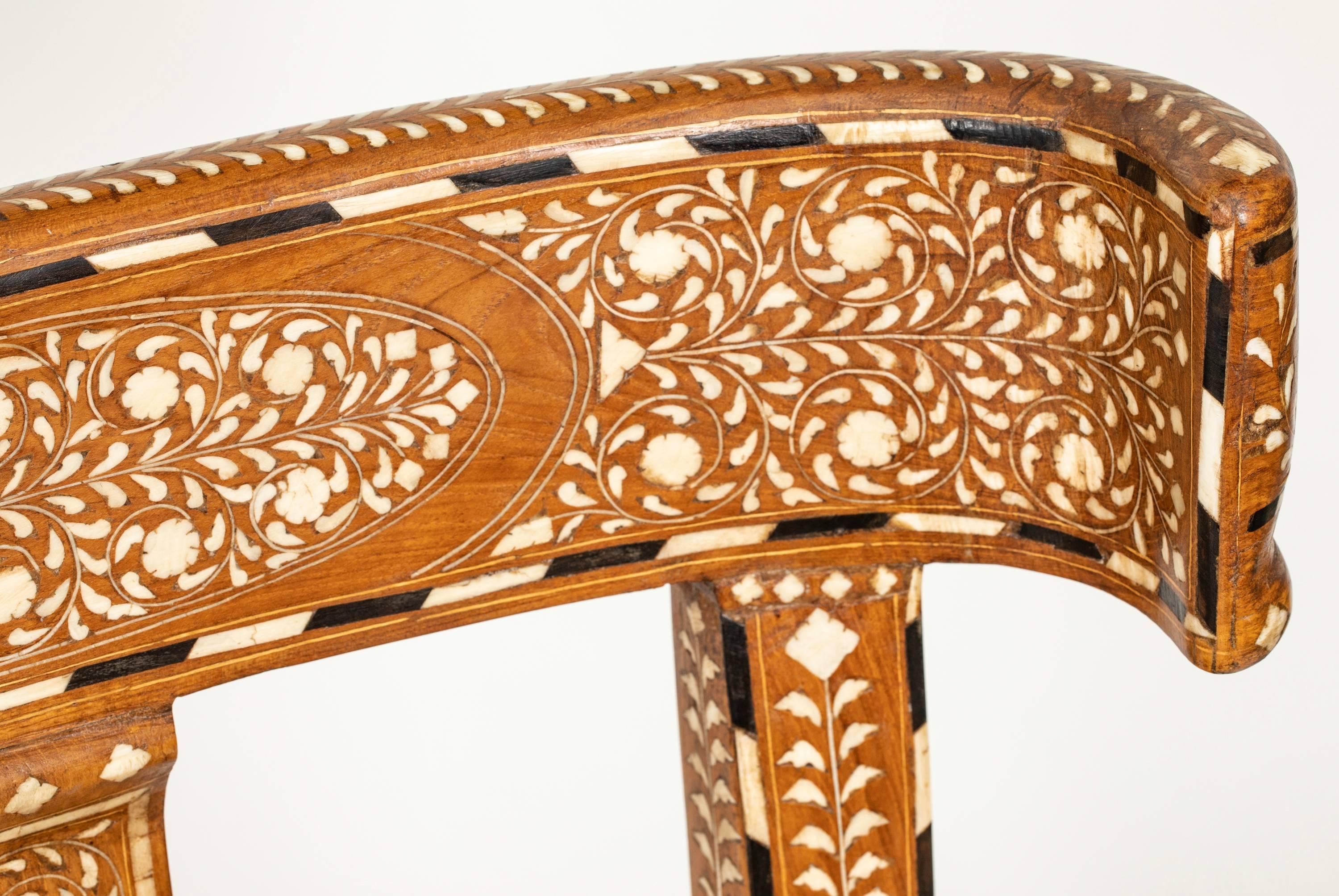 Indian Pair of Bone Inlaid Chairs