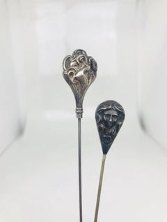 Victorian Sterling Silver Hat Pin Pair, Pear-Shaped, Stylized circa 1890