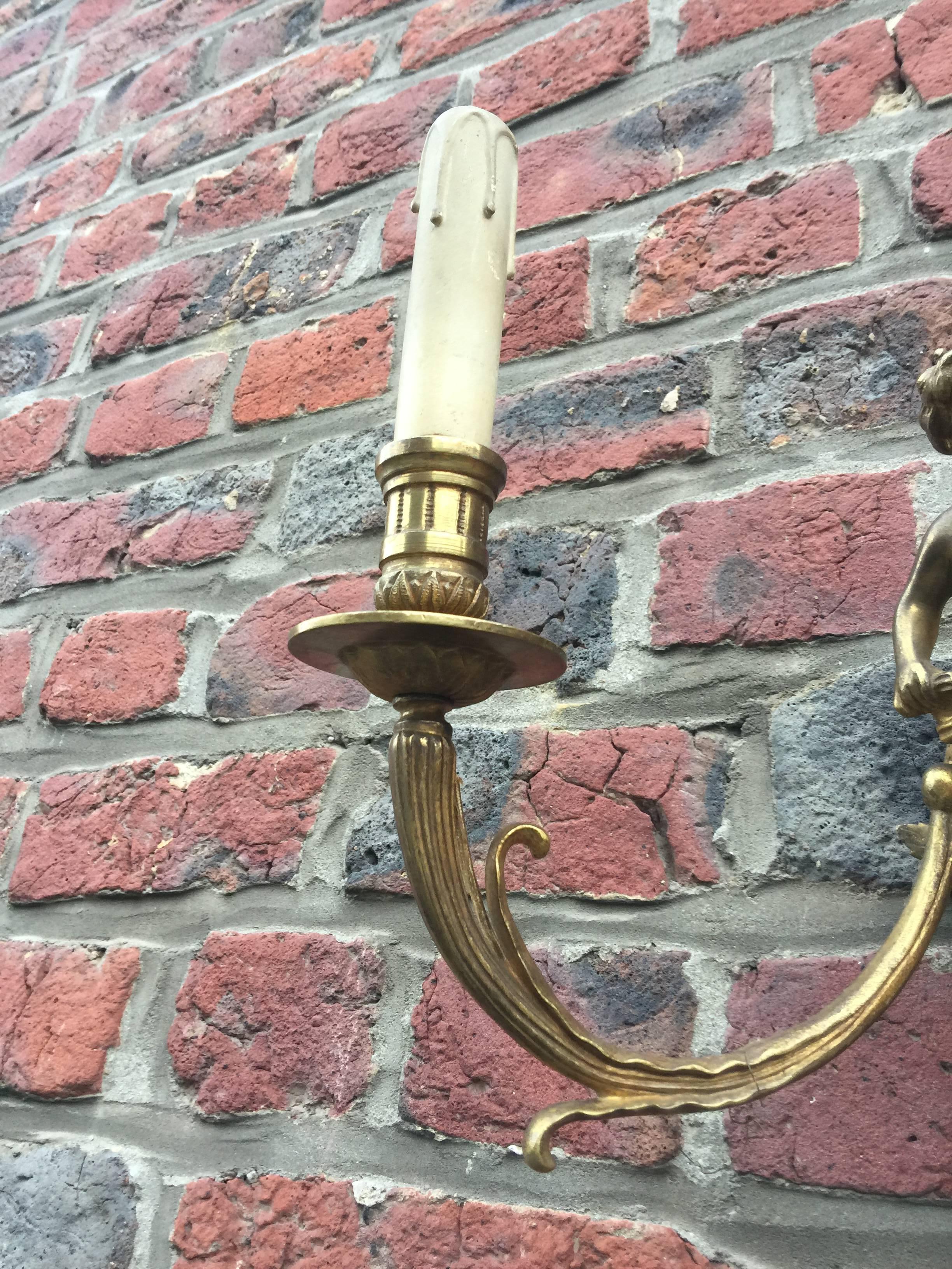 Pair of Louis XVI style bronze sconces circa 1930. For Sale 3