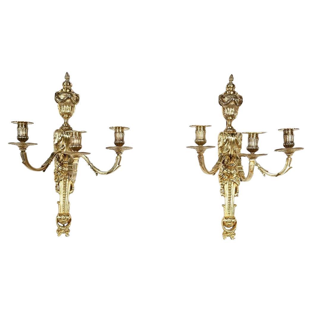 Coppia di applique in bronzo dorato, stile Luigi XVI - metà del XIX secolo in vendita