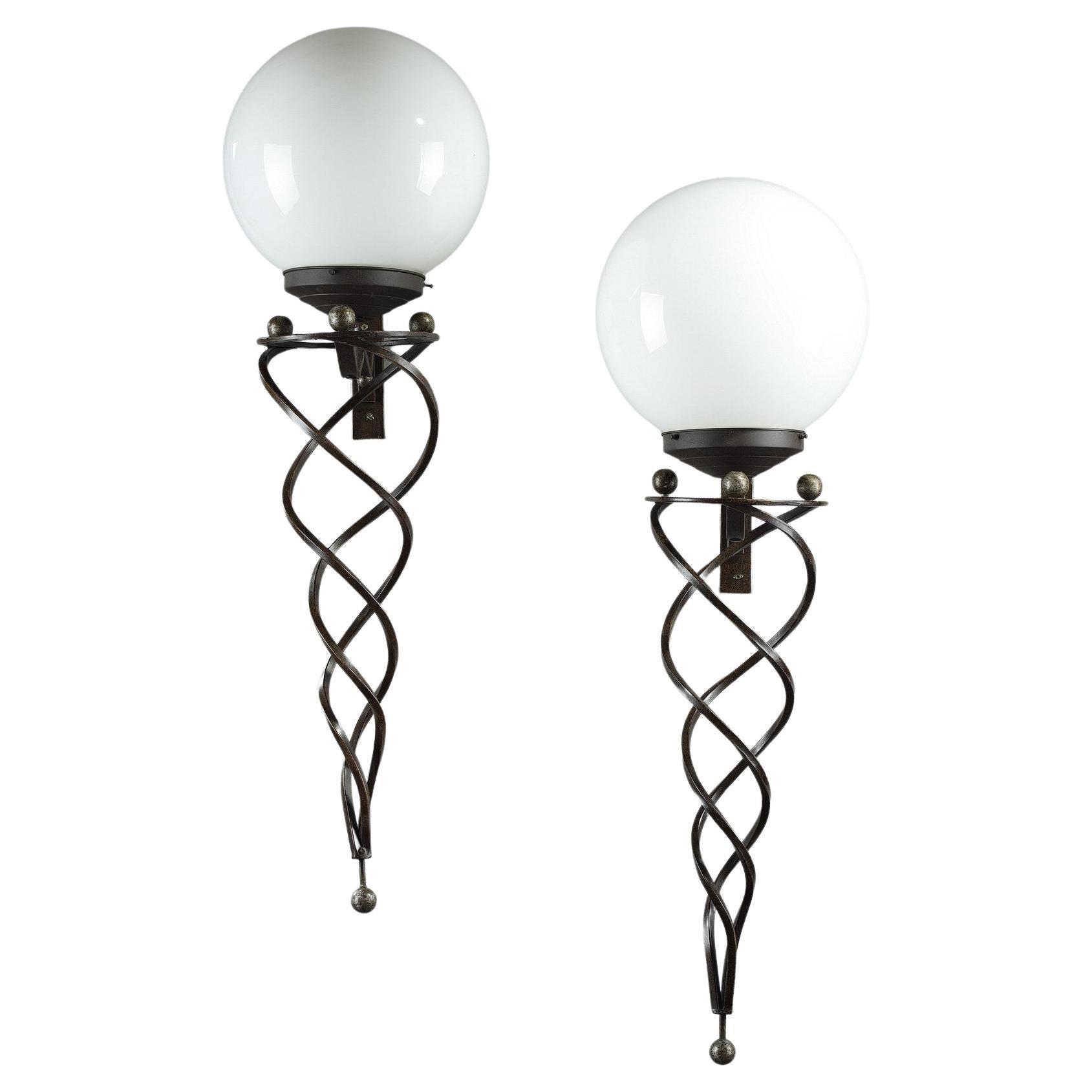 Pair of wrought iron Art Deco sconces For Sale