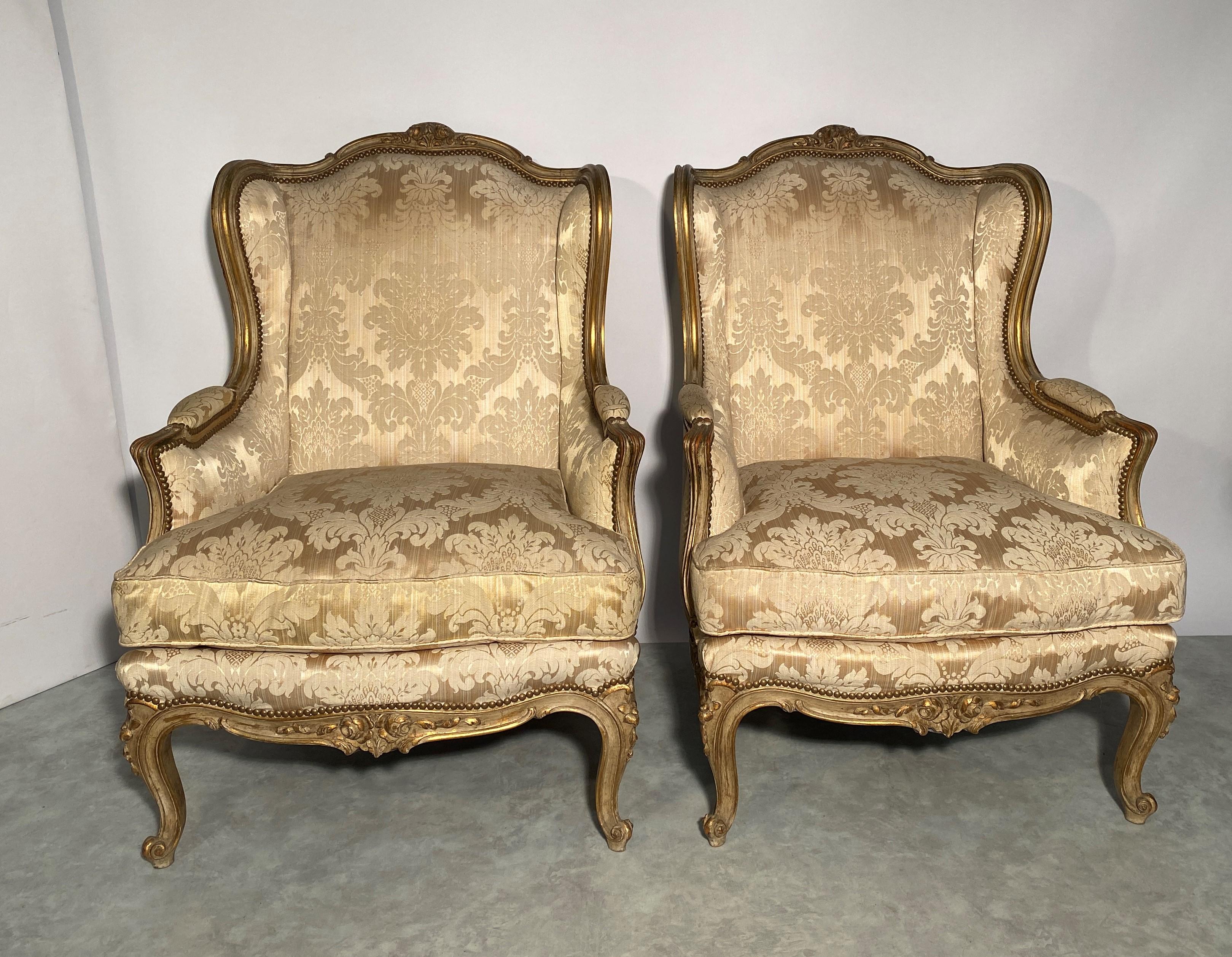 20th Century Pair Of Bergeres In Molded Wood And Carved With Flowers, France Style XV For Sale