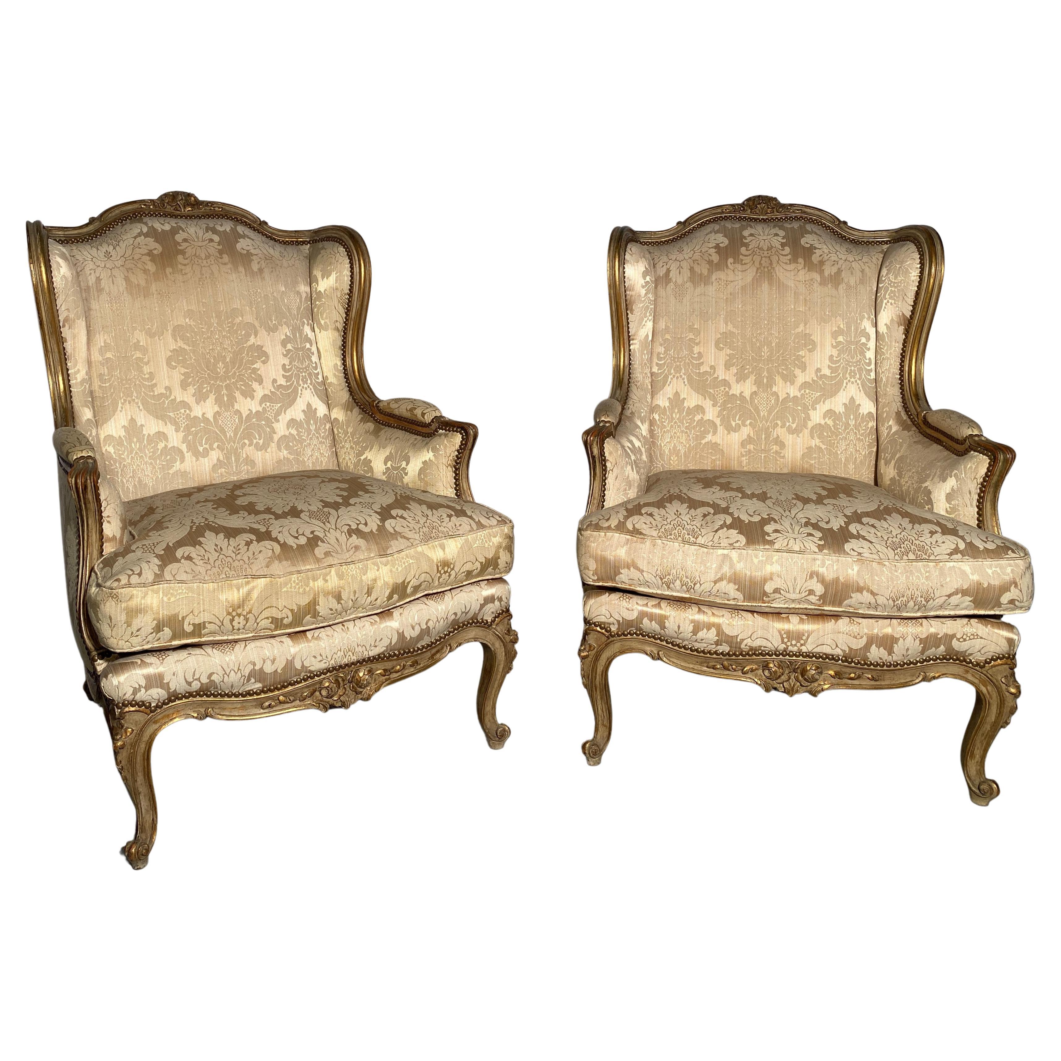Pair Of Bergeres In Molded Wood And Carved With Flowers, France Style XV For Sale
